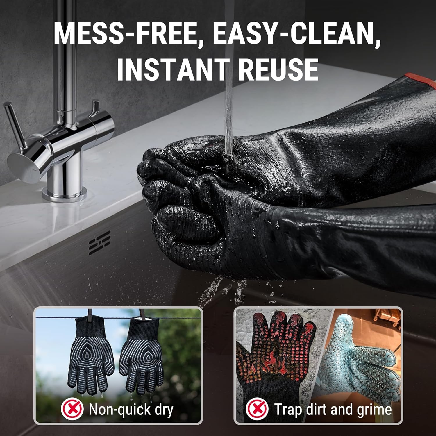 image:imageTempPro 932F Heat Resistant BBQ Gloves 14 Waterproof Oven amp Grill Gloves Oil amp SlipResistant Neoprene Oven Mitts for BBQ Fire Pit Rotisserie Smoker Accessories Gifts Previously ThermoPro17INCH