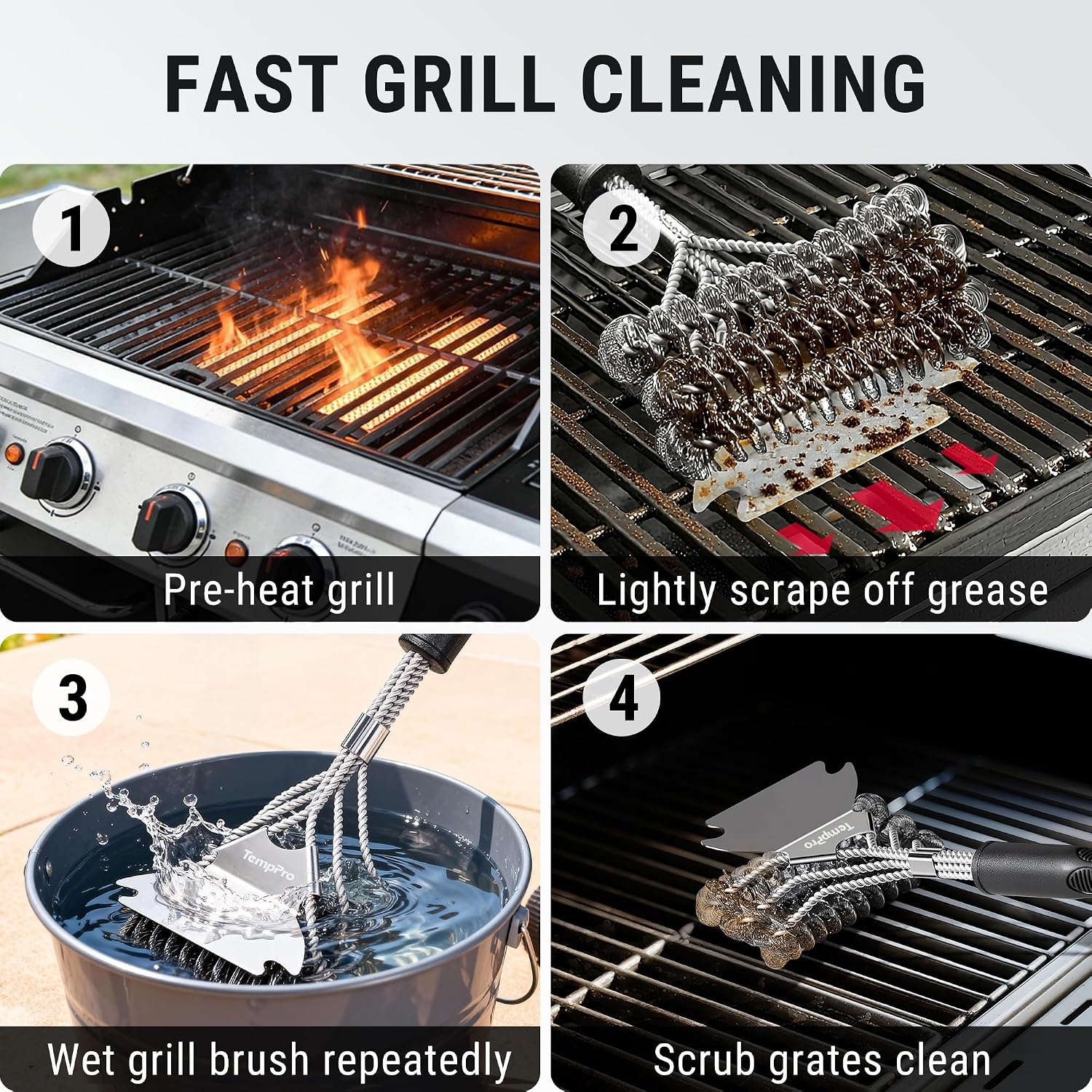 image:imageTempPro BBQ Grill Brush with Wide Scraper BristleFree Stainless Steel Grilling Cleaner Safe AllGrate Cleaner Perfect for BBQ Grill Cleaning Accessory Previously ThermoPro