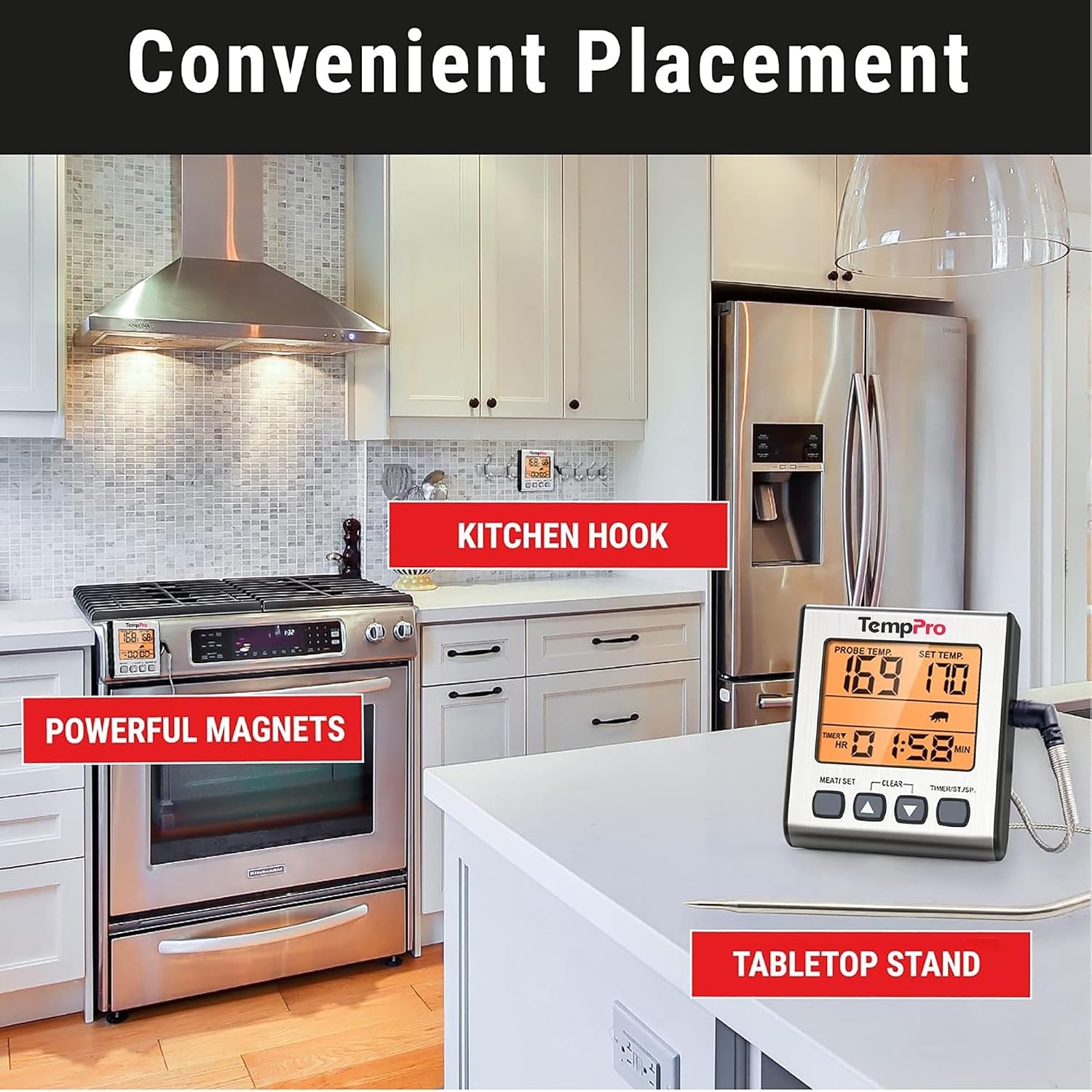 image:imageTempPro Digital Meat Thermometer for Cooking and Grilling BBQ Food Thermometer with Backlight and Kitchen Timer Grill Temperature Probe Thermometer for Smoker Oven BakingOilPreviously ThermoProLight Silver