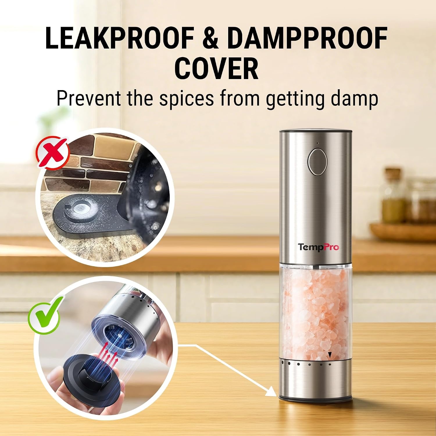 image:imageTempPro Electric Salt and Pepper Grinder Set Rechargeable Salt Grinder Set Salt and Pepper Shakers with 6 External Adjustable Settings Foodgrade Stainless Steel Salt and Pepper Set for Him Dad Father
