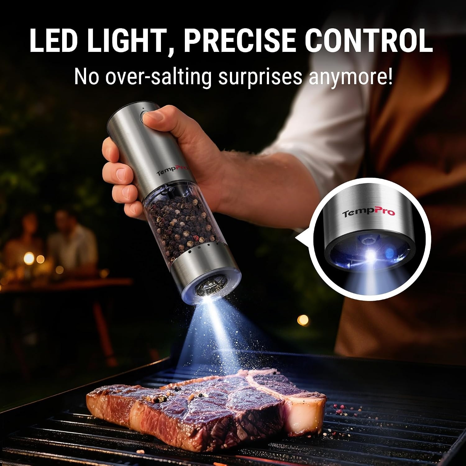 image:imageTempPro Electric Salt and Pepper Grinder Set Rechargeable Salt Grinder Set Salt and Pepper Shakers with 6 External Adjustable Settings Foodgrade Stainless Steel Salt and Pepper Set for Him Dad Father