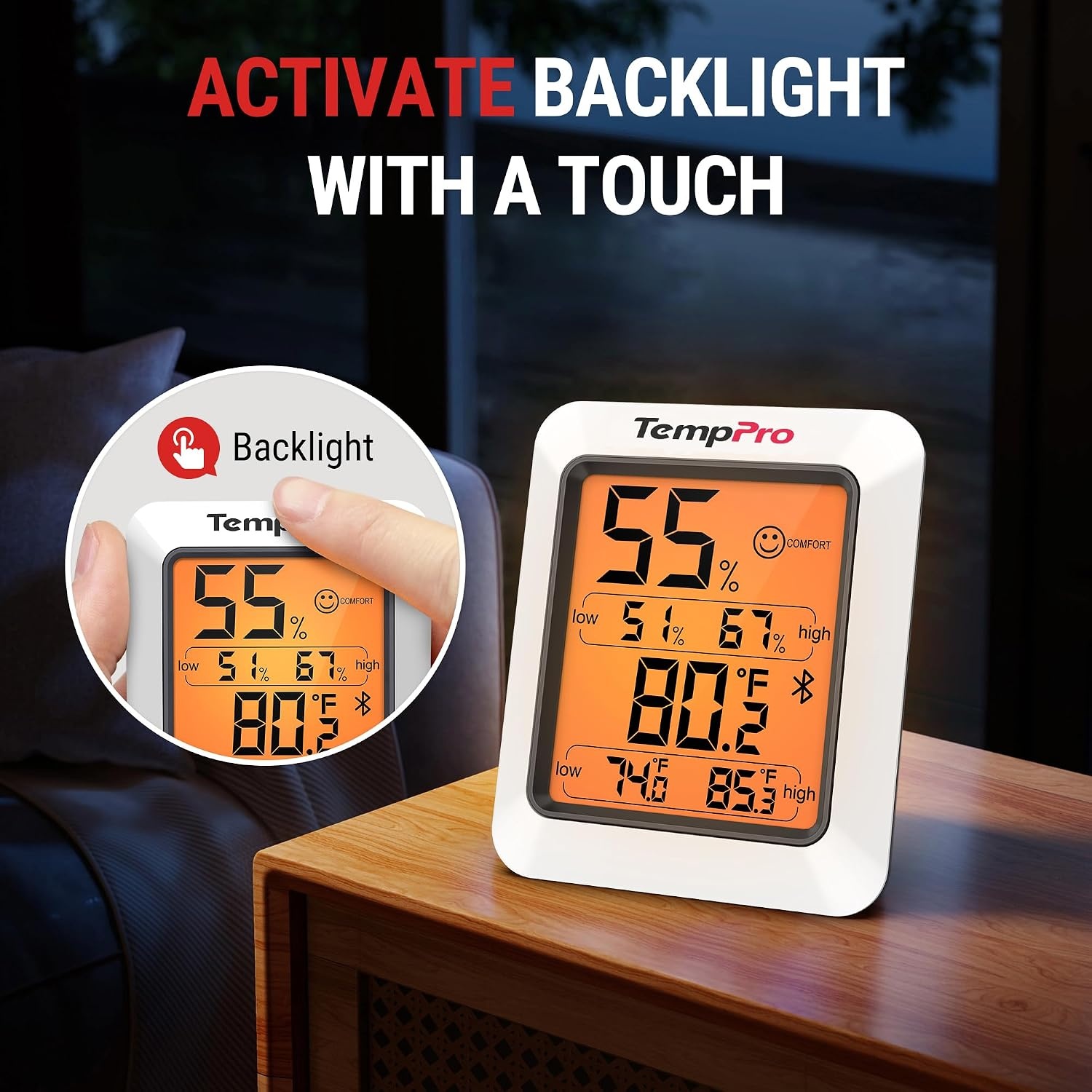 image:imageTempPro Hygrometer Thermometer for House Bluetooth Room Indoor Greenhouse Thermometer Monitor Up to 260FT Backlit Humidity Meter Temperature Sensor with 2Year Data ExportPreviously ThermoPro1