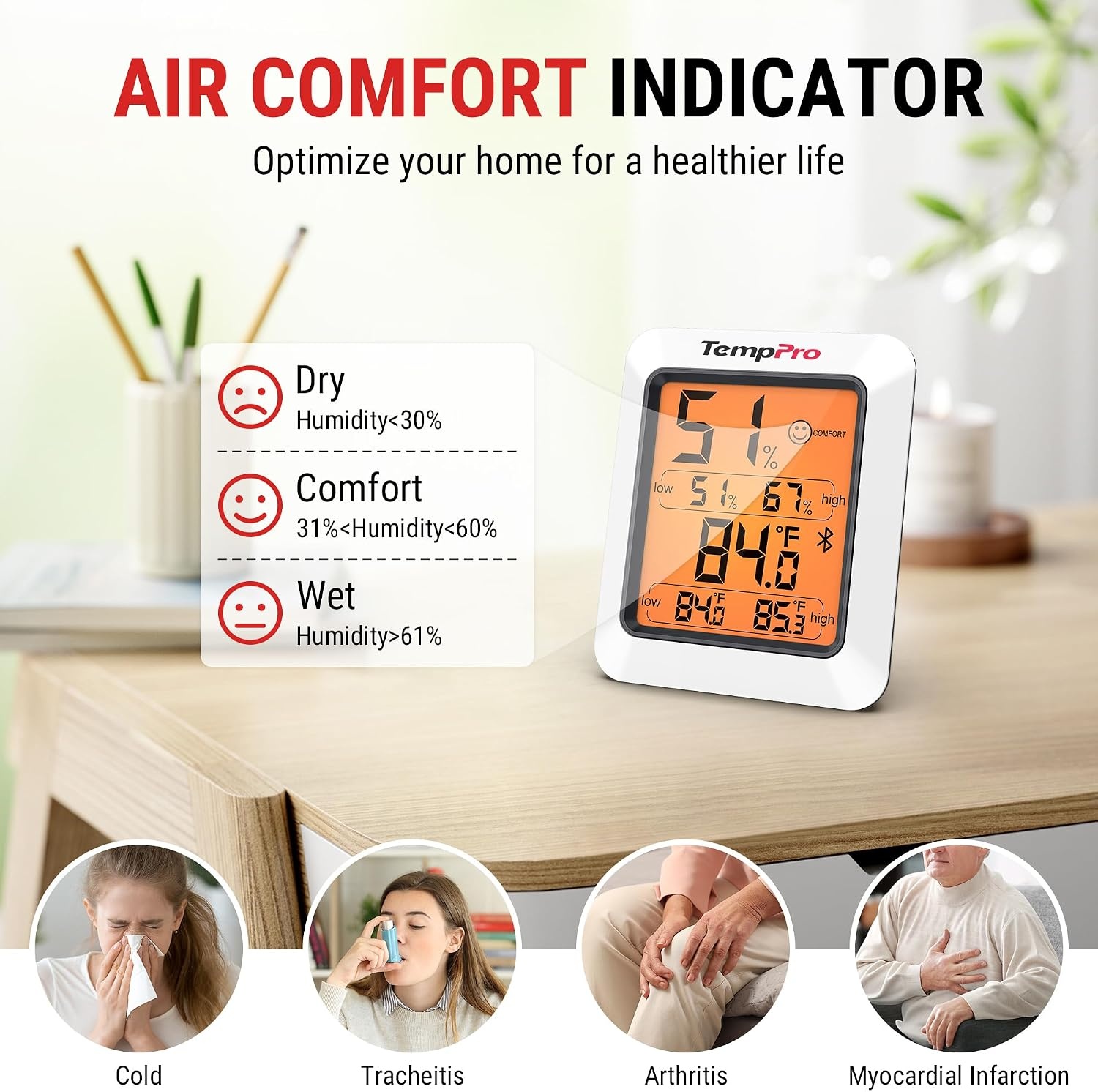 image:imageTempPro Hygrometer Thermometer for House Bluetooth Room Indoor Greenhouse Thermometer Monitor Up to 260FT Backlit Humidity Meter Temperature Sensor with 2Year Data ExportPreviously ThermoPro1