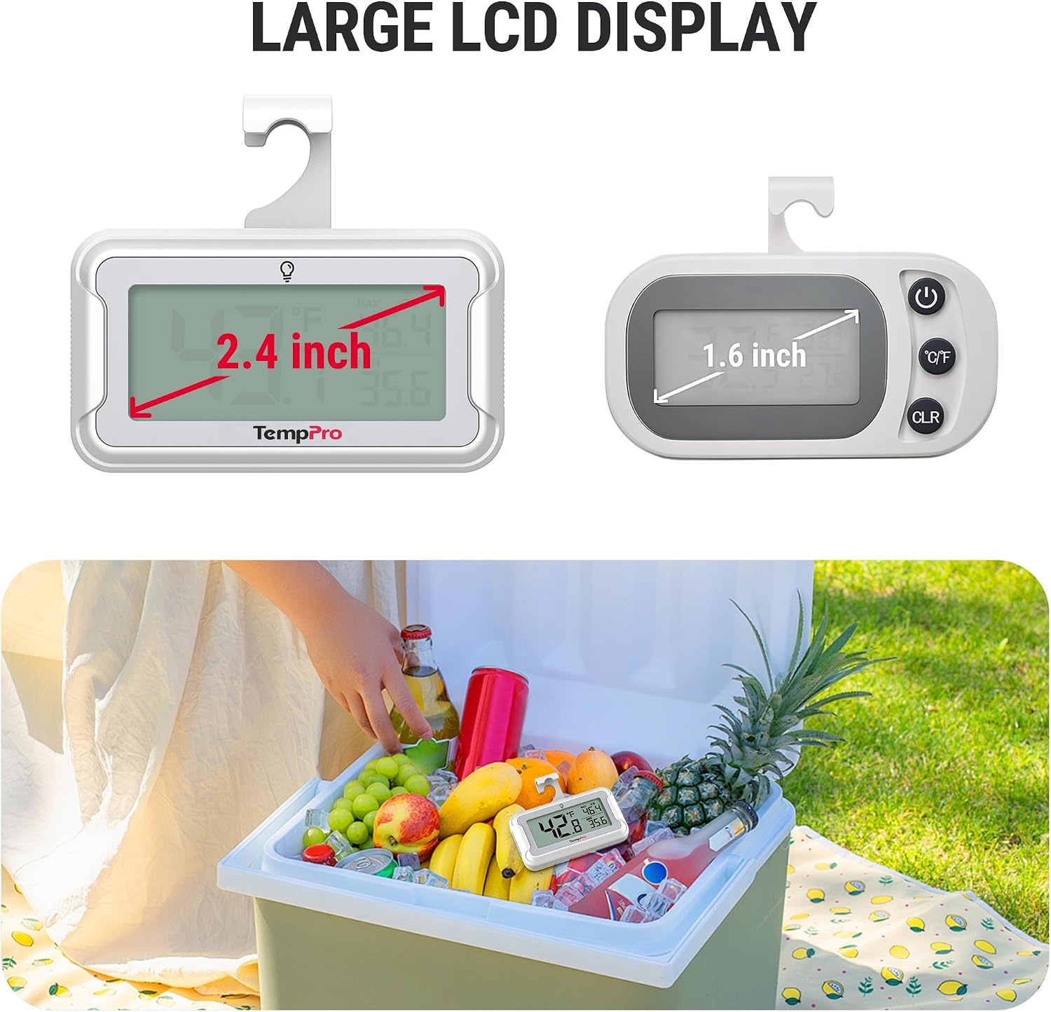 image:imageTempPro Refrigerator Thermometer 2 Pack with Large Backlit LCD Display Waterproof Freezer Fridge Thermometer with MaxMin Record Easy Battery Replacement for Room Cooler Previously ThermoPro3