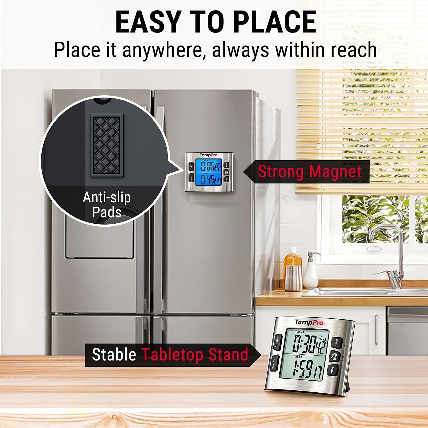 image:imageTempPro TM02 24H Digital Timer with Dual Kitchen Timers for Cooking Magnetic Timer Clock with Adjustable Alarm Volume amp LCD Backlit Display Classroom Timer for Kids amp TeachersPreviously ThermoPro1
