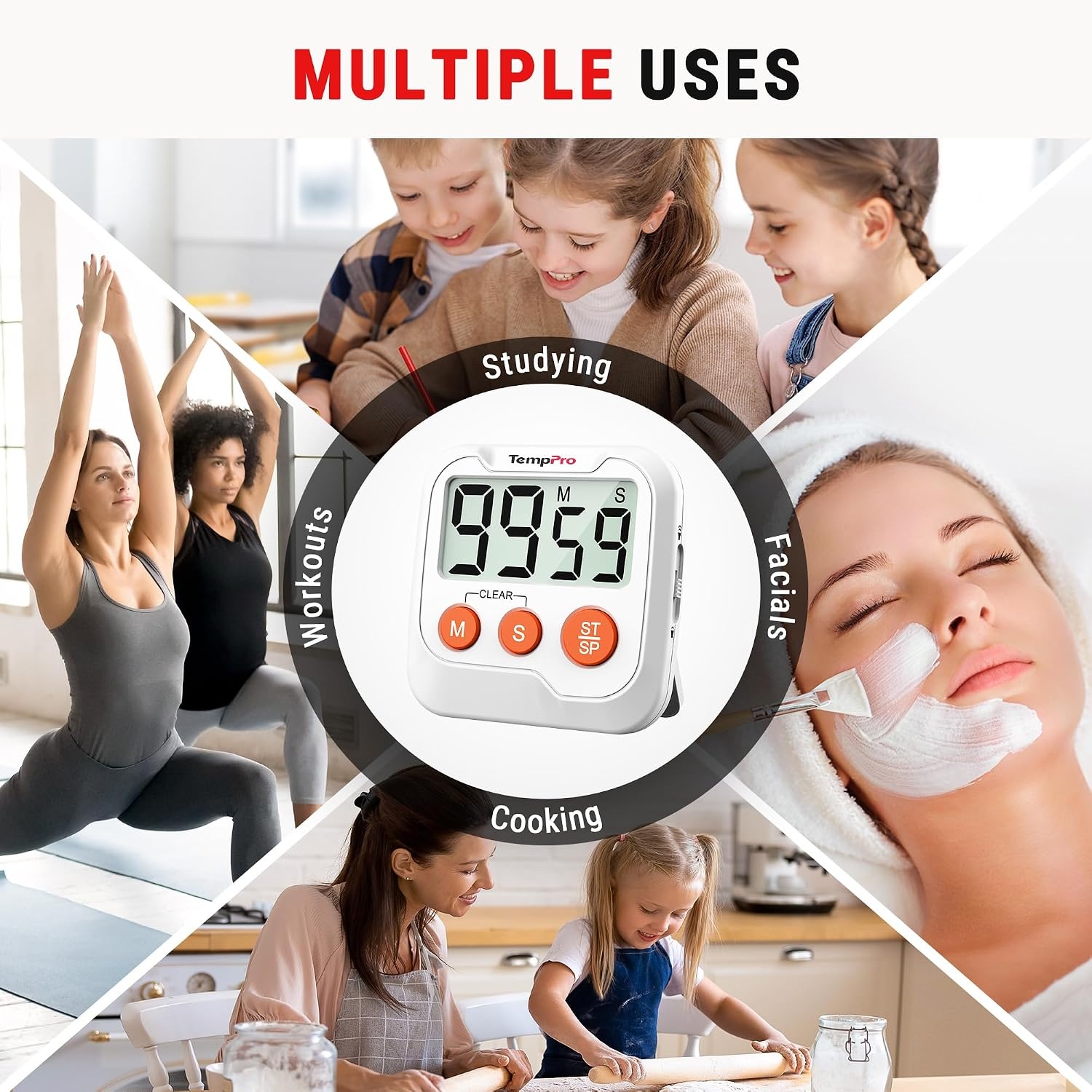 image:imageTempPro TM03 Digital Timer for Kids amp Teachers Kitchen Timers for Cooking with 2 Alarm Volume Countdown Timer Stopwatch for Classroom Supplies Exercise Baking Work 2Pack Previously ThermoPro