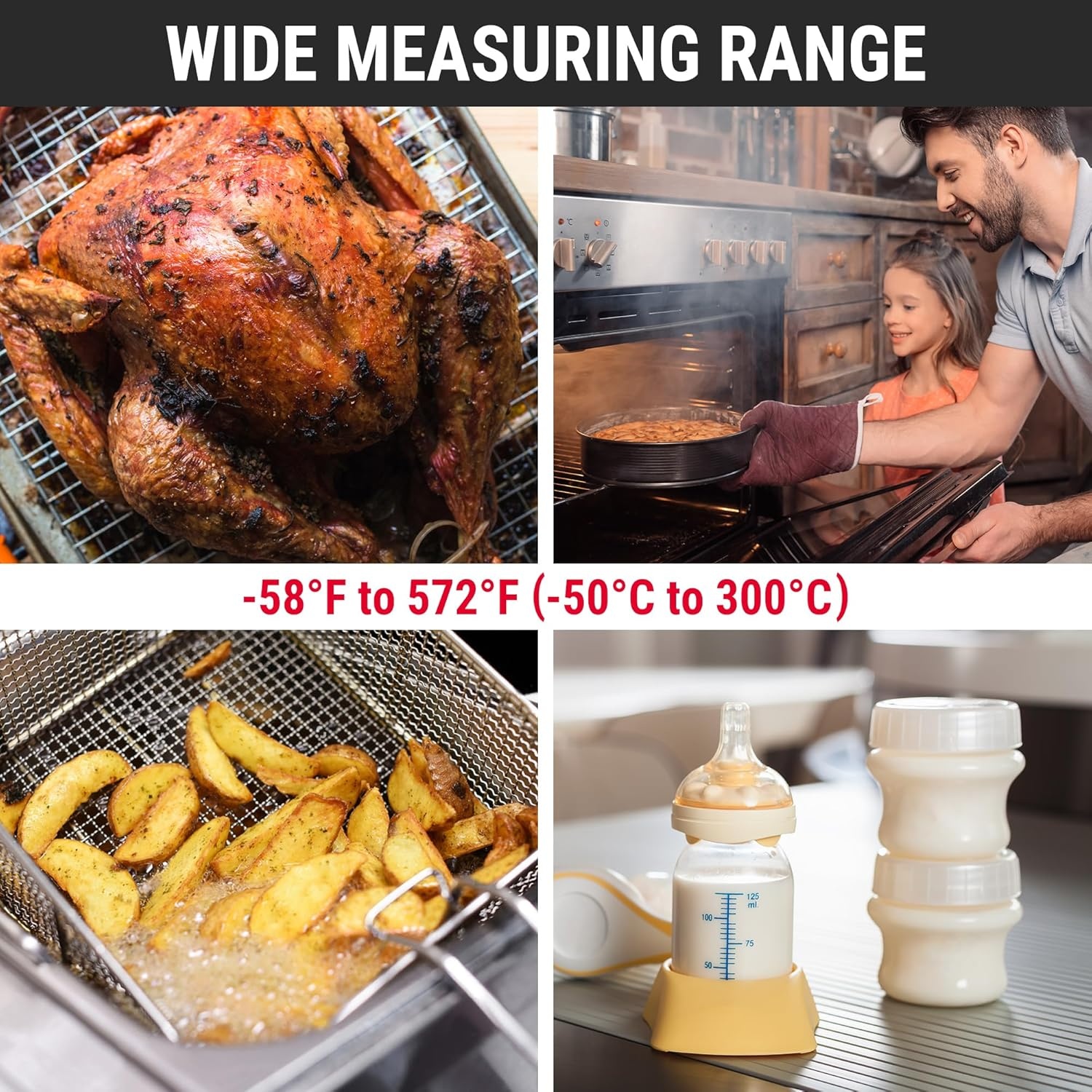 image:imageTempPro TP03B Digital Meat Thermometer for Cooking Instant Read Thermometer with Backlight Kitchen Food Thermometer for Grill Smoker BBQ Oil Deep Fry Candy Bread Coffee Previously ThermoProBright red