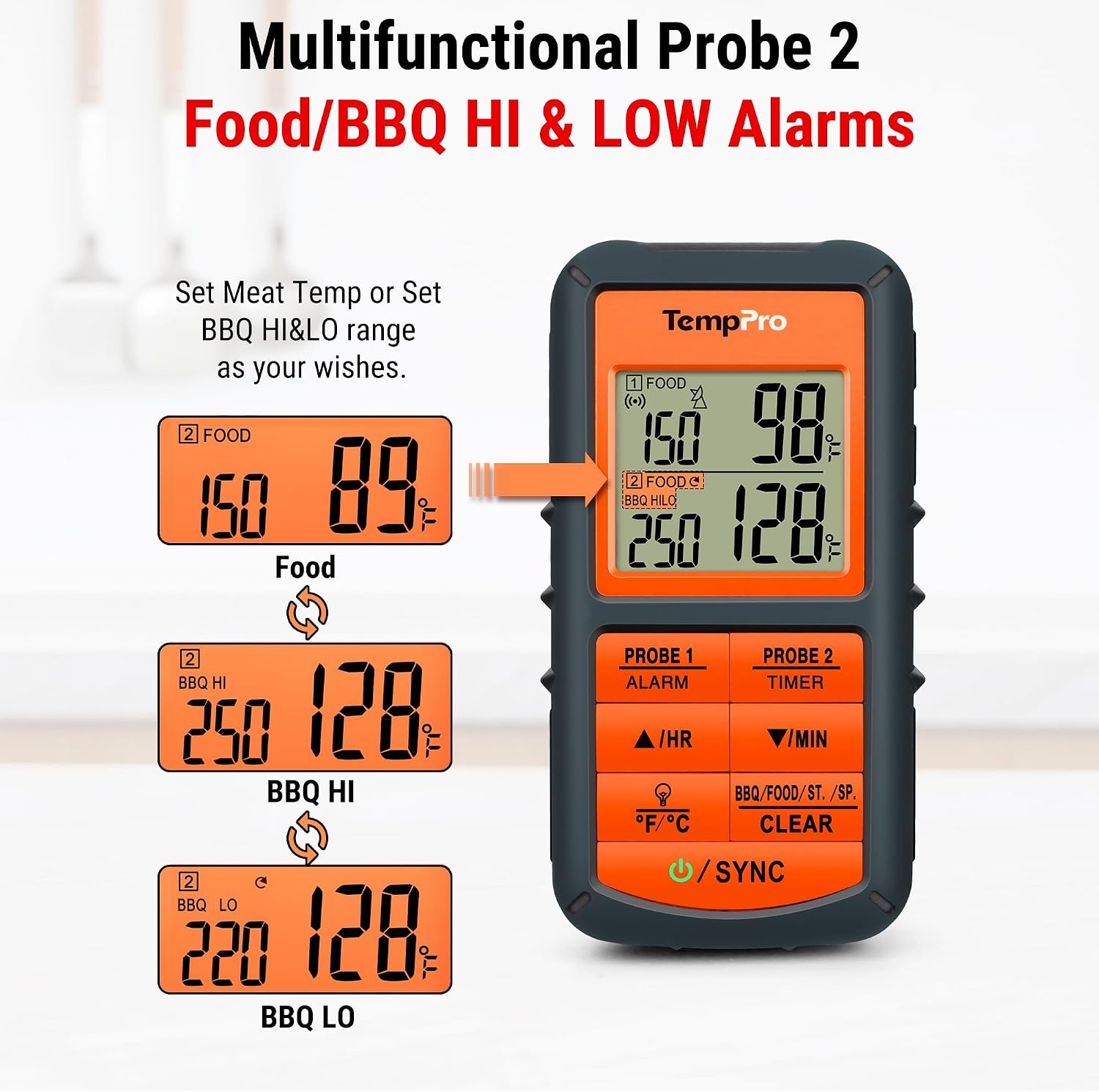 image:imageTempPro TP08 500FT Wireless Meat Thermometer for Grilling Smoker BBQ Thermometer with Dual Probe Kitchen Cooking Steak Turkey Food Thermometer Cooking Gift for Dad Him Husband Previously ThermoPro