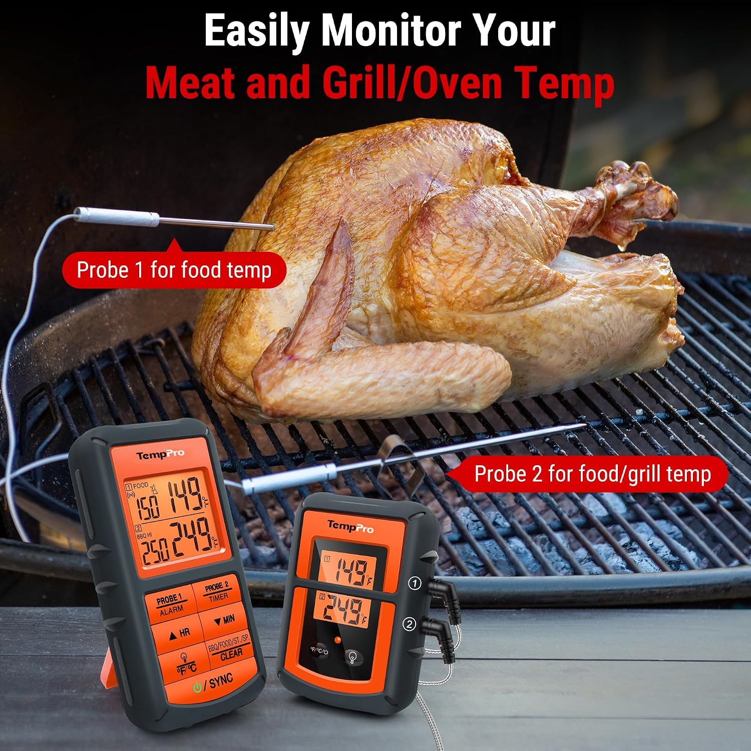 image:imageTempPro TP08 500FT Wireless Meat Thermometer for Grilling Smoker BBQ Thermometer with Dual Probe Kitchen Cooking Steak Turkey Food Thermometer Cooking Gift for Dad Him Husband Previously ThermoPro