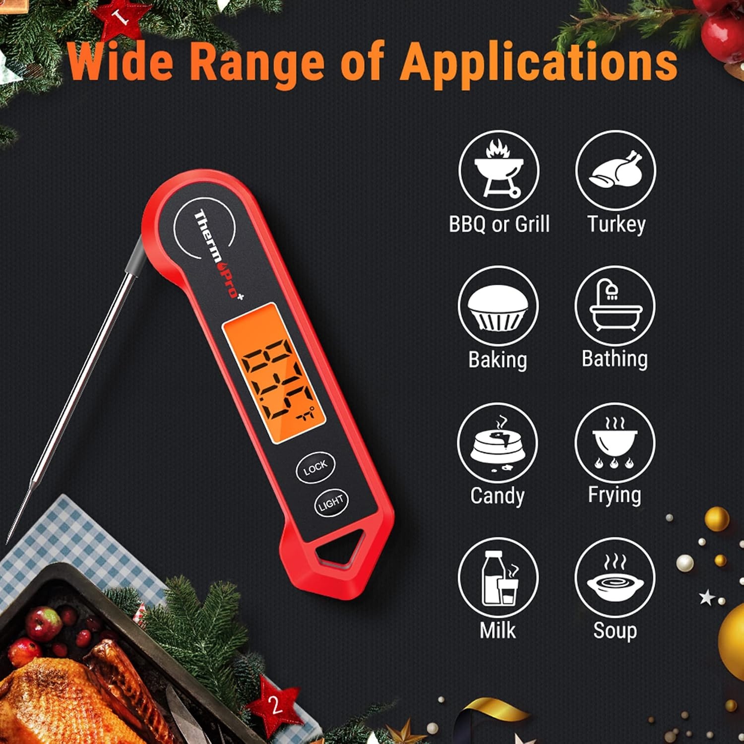 image:imageTempPro TP19H 1 Sec Digital Meat Thermometer for Cooking Instant Read Food Thermometer with Motion Wake for BBQ Grill Oil Fry Candy Gifts for Men Dad Husband Previously ThermoProRed