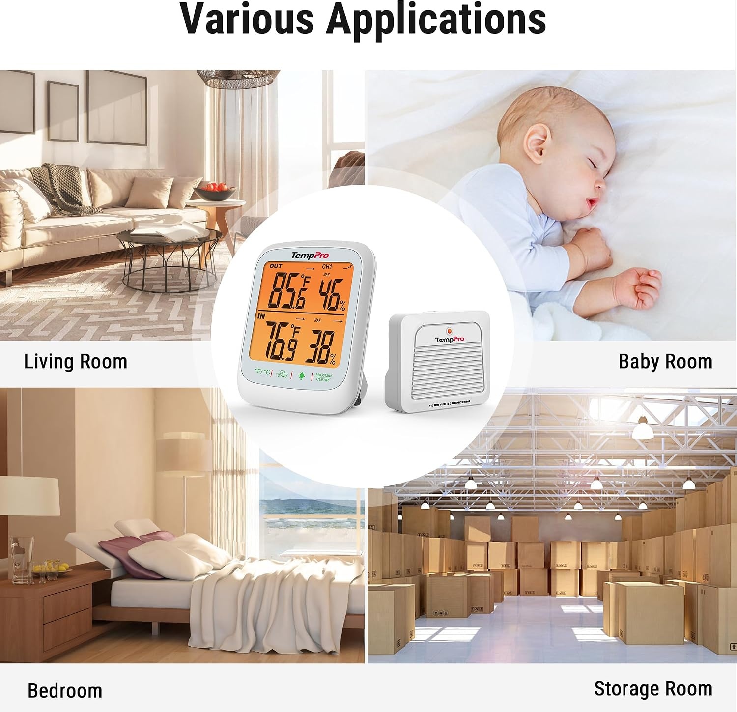 image:imageTempPro TP260B Indoor Outdoor Thermometer Wireless 1000FT Range Digital Hygrometer Humidity Meter with Remote Temperature Sensor Inside Outside Thermometer for Home Patio Room Previously ThermoPro