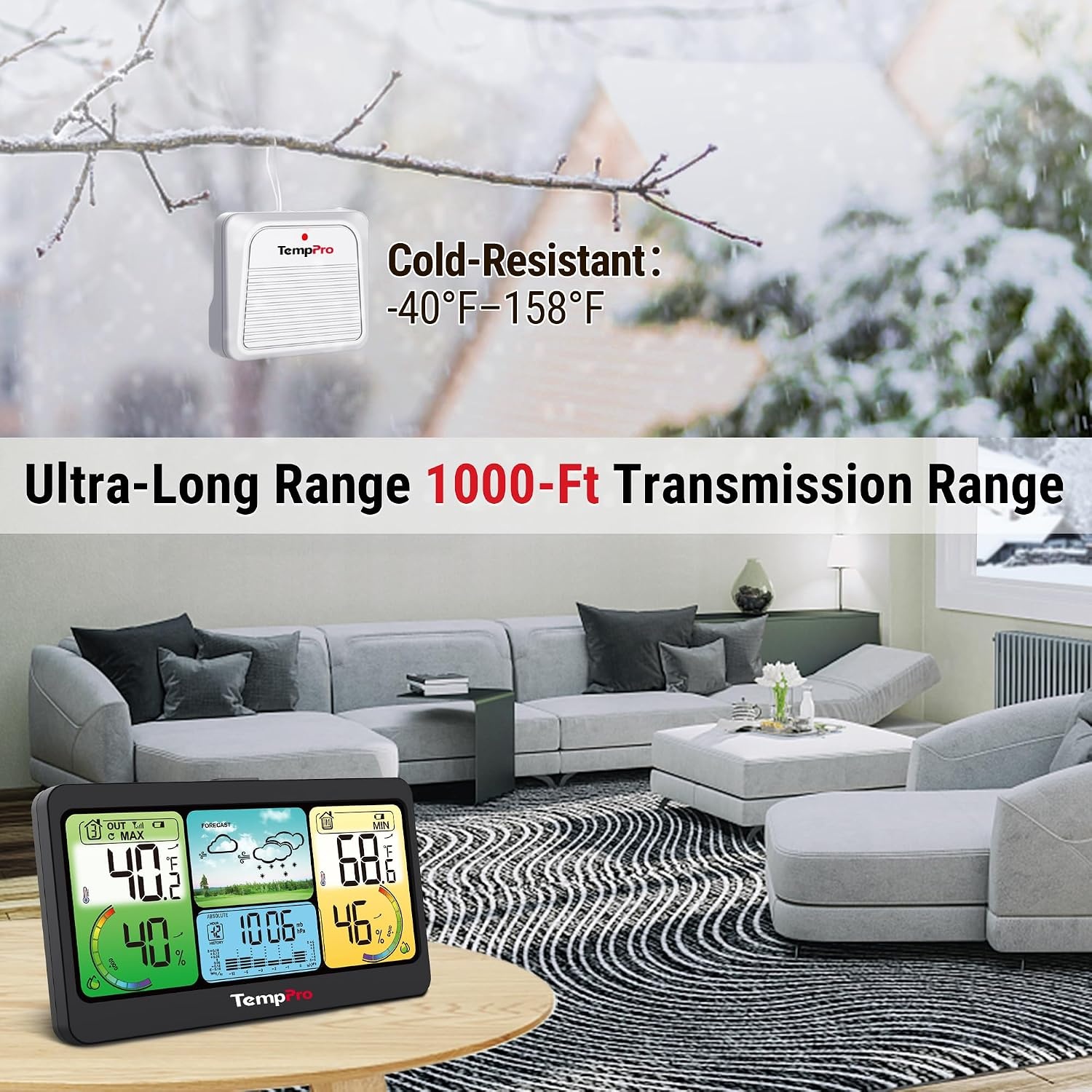 image:imageTempPro TP280 1000FT Home Weather Stations Wireless Indoor Outdoor Thermometer Weather Stations with Accurate Sensor Inside Outside Weather Thermometer Barometer with ForecastPreviously ThermoProBlack
