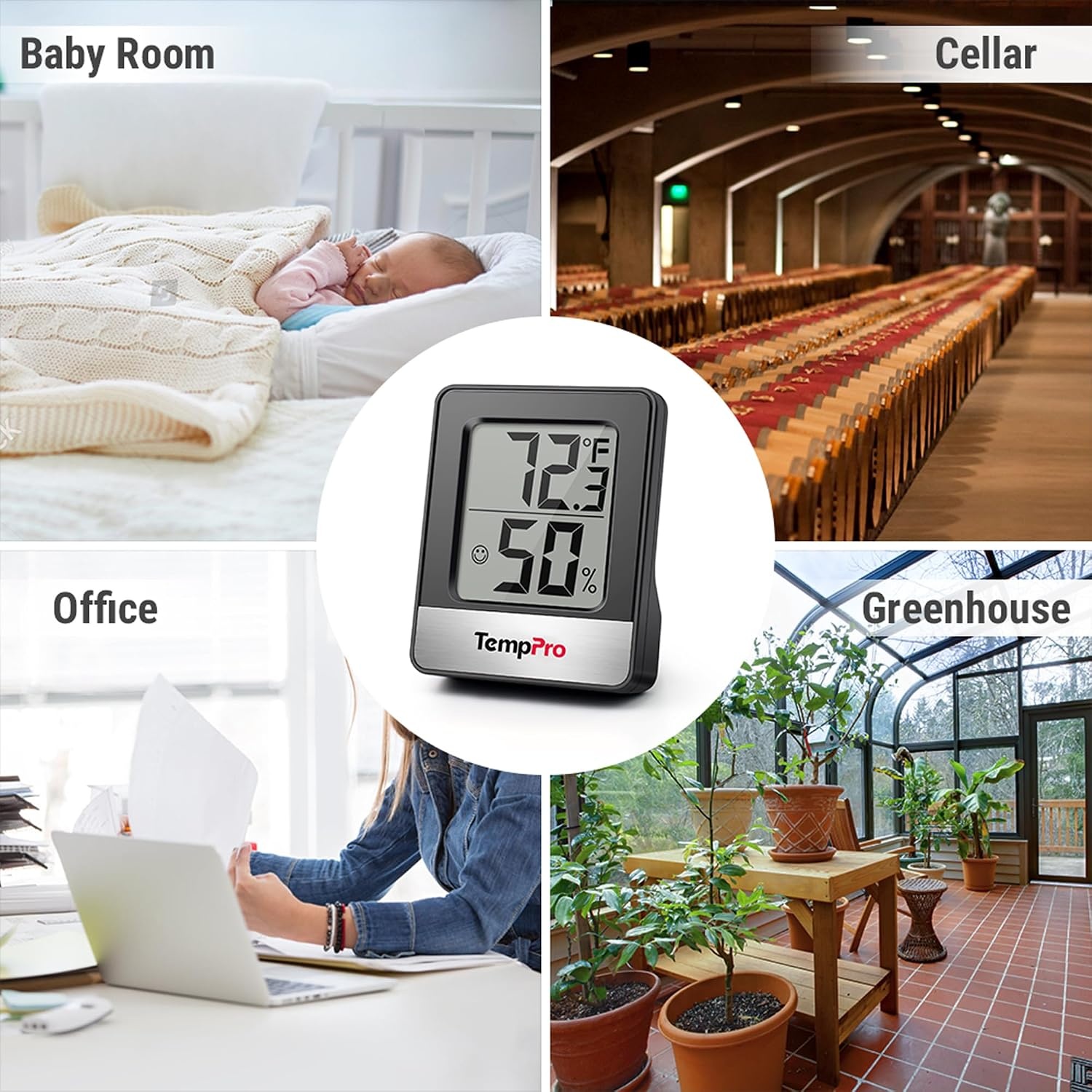 image:imageTempPro TP49 Digital Hygrometer Indoor Thermometer Humidity Meter Room Thermometer with Temperature and Humidity Monitor Mini Hygrometer Previously ThermoProBlack Indoor Thermometer