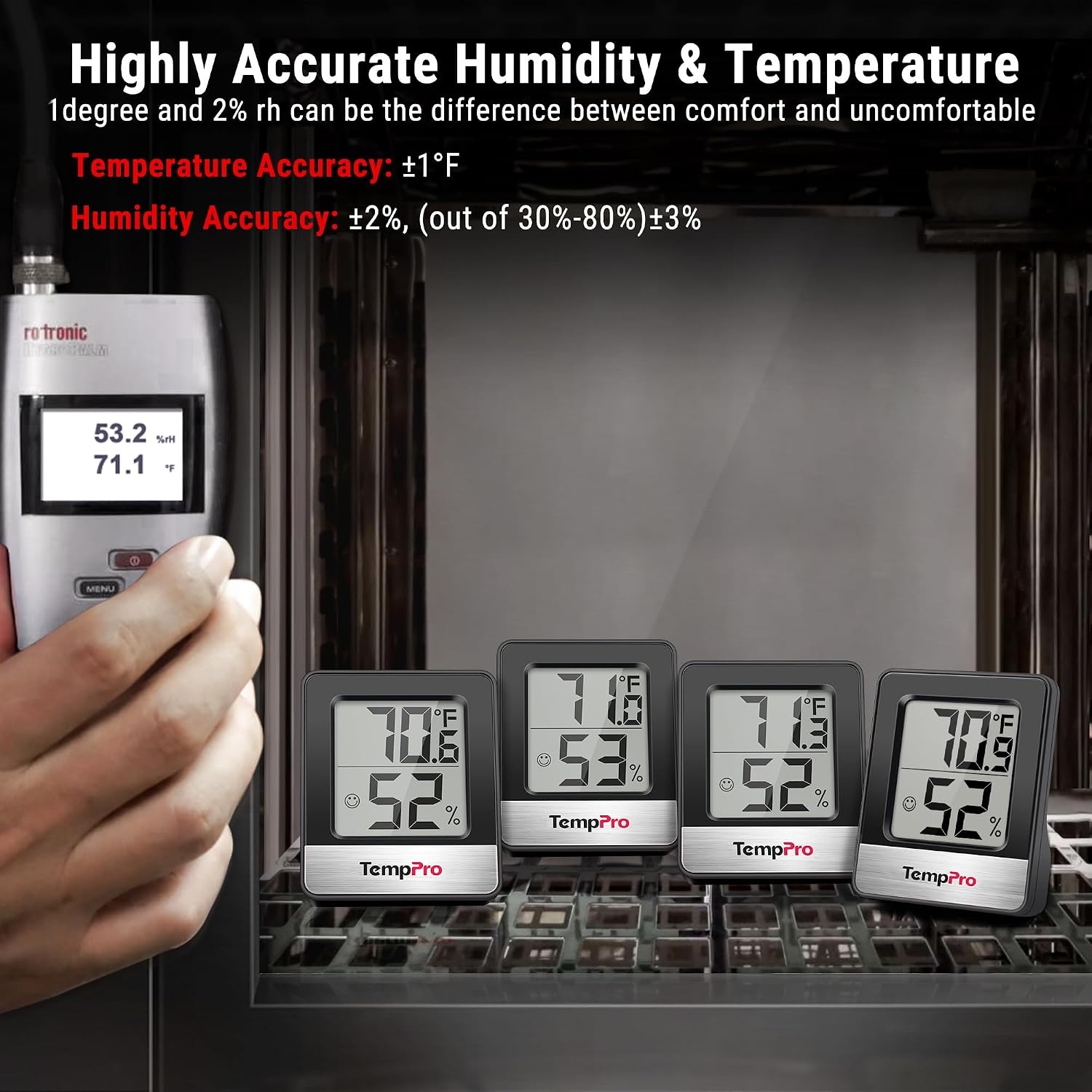 image:imageTempPro TP49 Digital Hygrometer Indoor Thermometer Humidity Meter Room Thermometer with Temperature and Humidity Monitor Mini Hygrometer Previously ThermoProBlack Indoor Thermometer