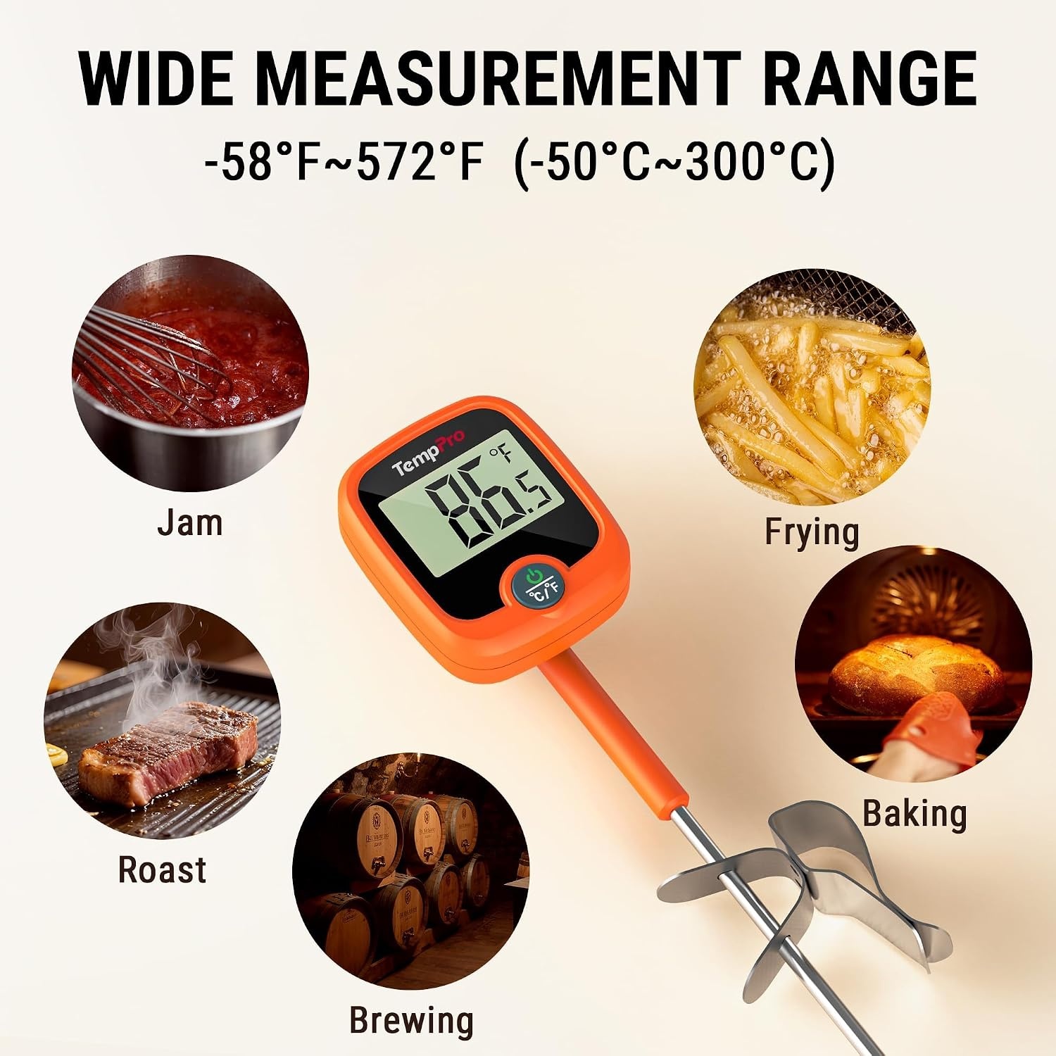 image:imageTempPro TP509 Candy Thermometer with Pot Clip 10 Long Probe Instant Read Meat Food Thermometer with LCD Cooking Oil Deep Frying Thermometer for Brewing Fathers Day Gift Previously ThermoPro