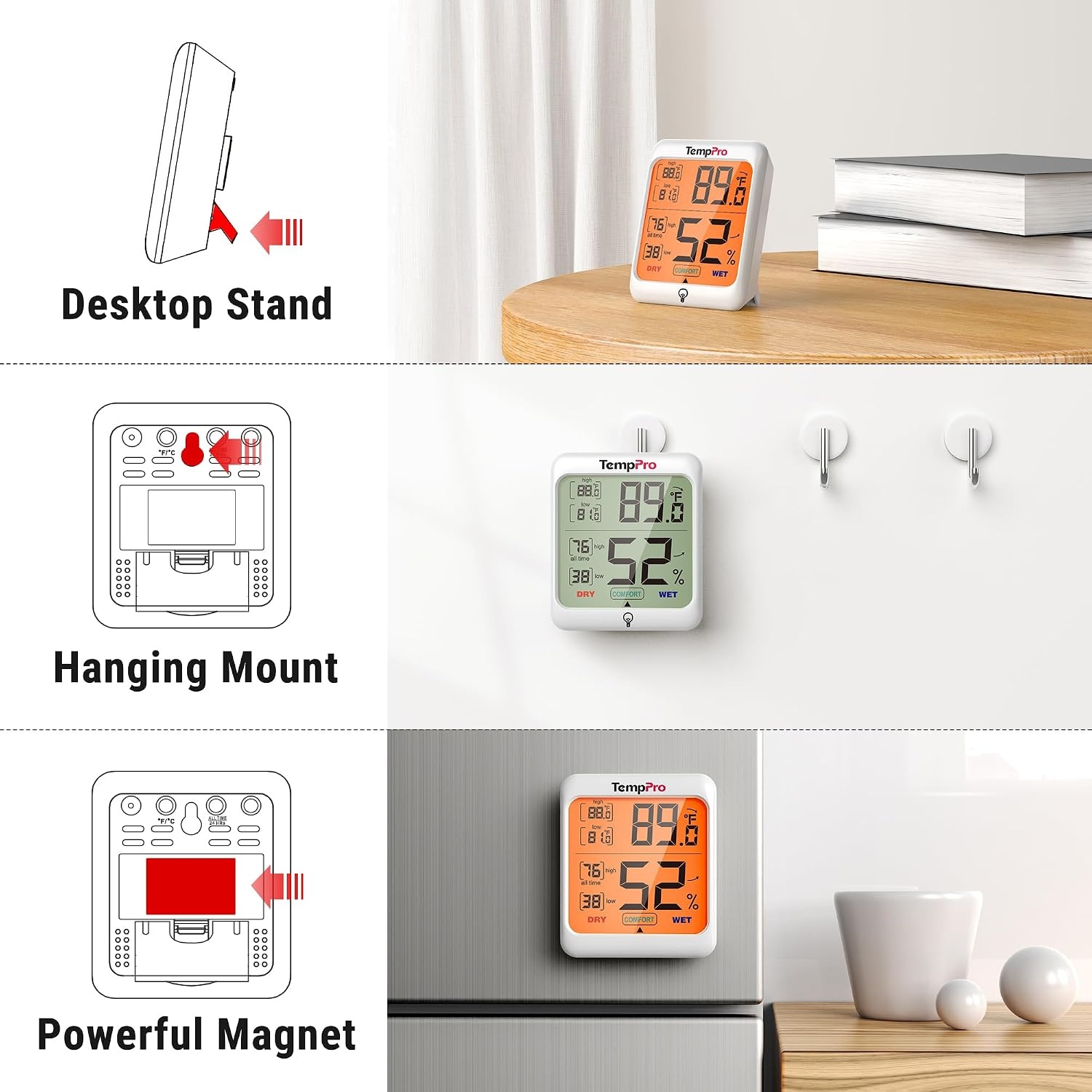 image:imageTempPro TP53 2 Pack Digital Hygrometer Indoor Thermometer for Home Temperature Humidity Meter with Comfort Indicator amp Max Min Records Backlit Display Room Thermometer Previously ThermoPro1