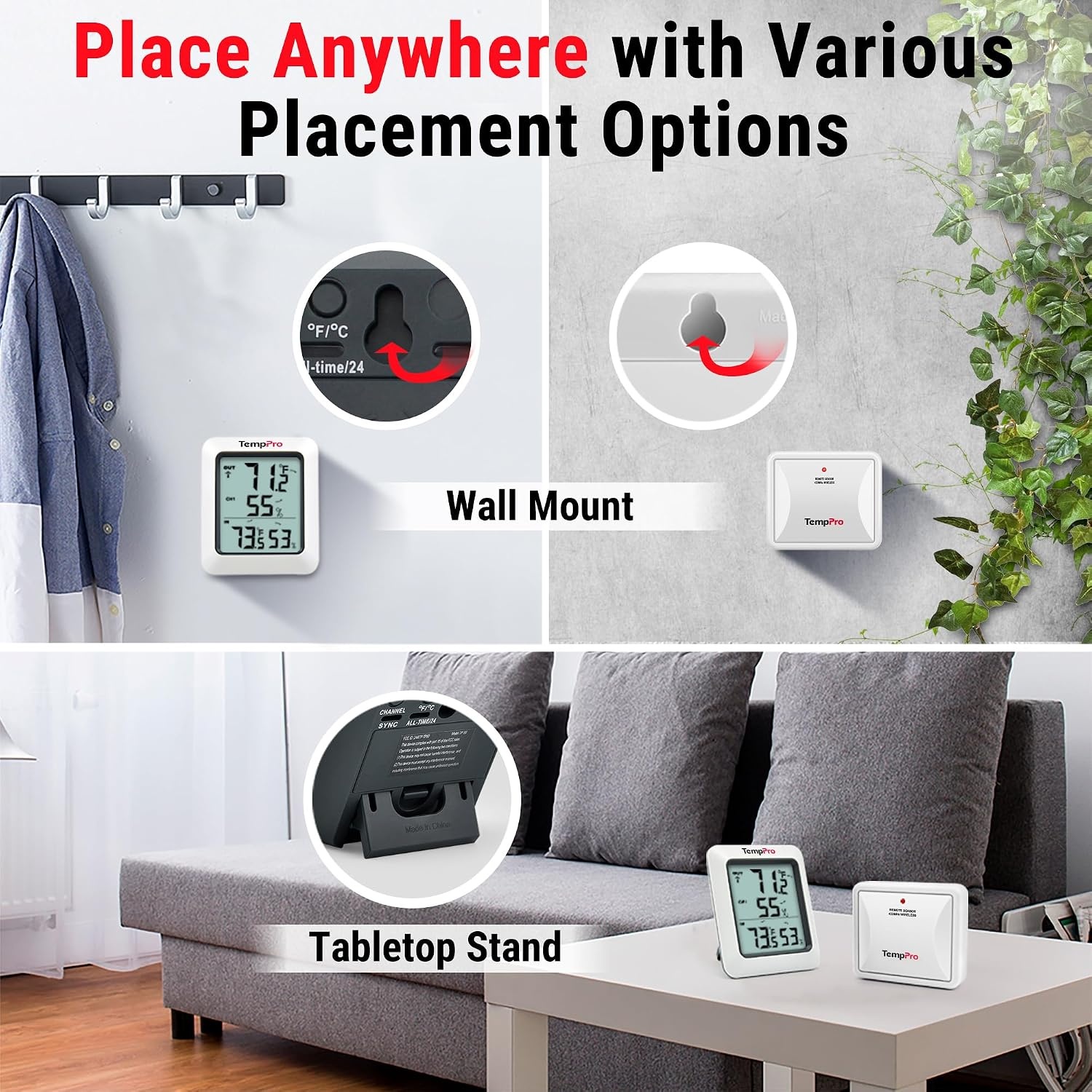 image:imageTempPro TP60 Wireless Indoor Outdoor Thermometer Hygrometer with Large LCD Display No Hub or App Required 500ft Wireless Range for Home Greenhouse Garage RV Previously ThermoPro500ft