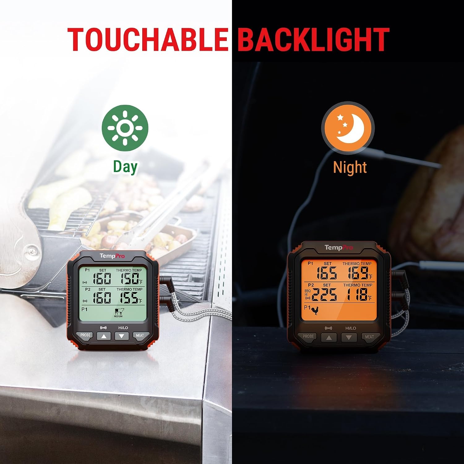 image:imageTempPro TP717 Digital Meat Thermometer Backlit Grill Thermometer Meat Thermometer Oven Safe with 2 Meat Probes Food Thermometer for Cooking with Temp Alert for Smoker BBQPreviously ThermoPro