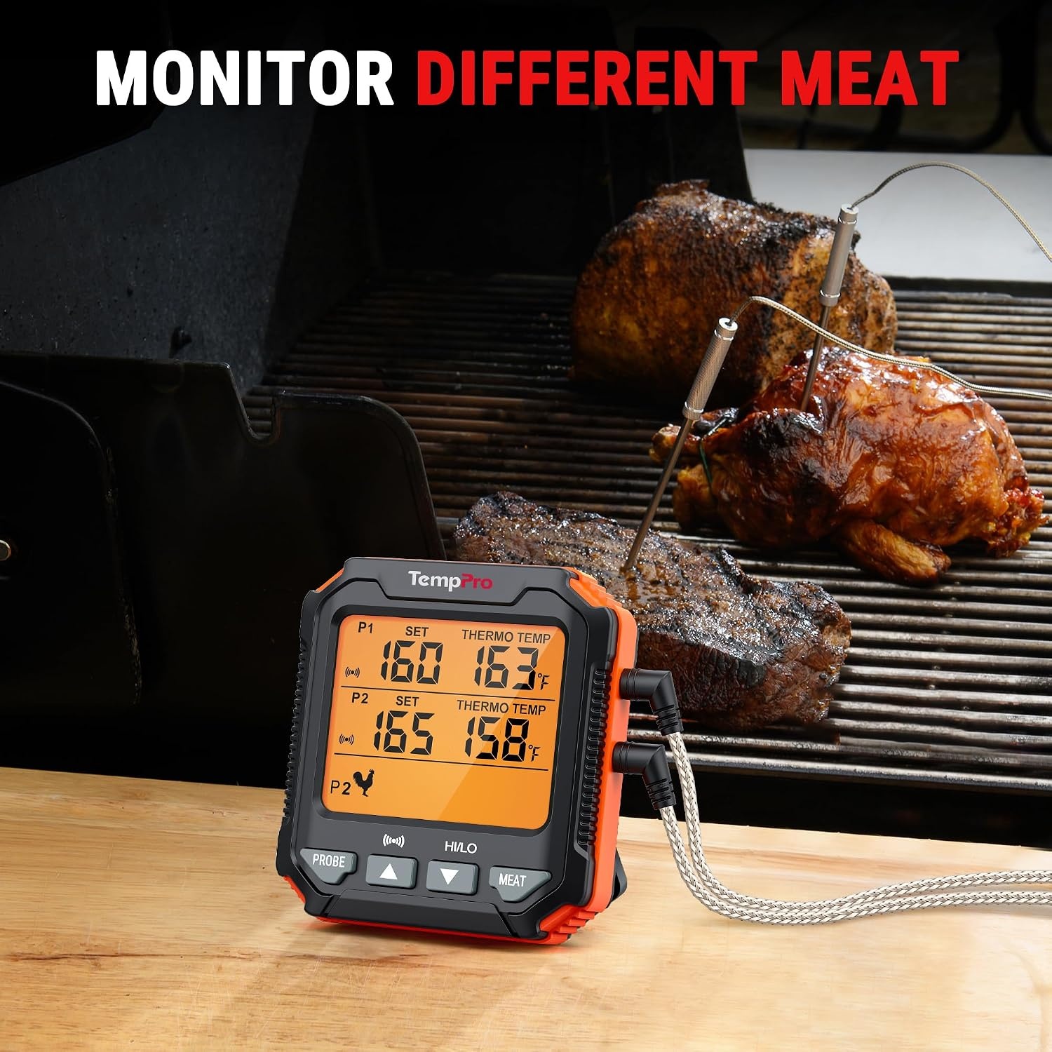 image:imageTempPro TP717 Digital Meat Thermometer Backlit Grill Thermometer Meat Thermometer Oven Safe with 2 Meat Probes Food Thermometer for Cooking with Temp Alert for Smoker BBQPreviously ThermoPro
