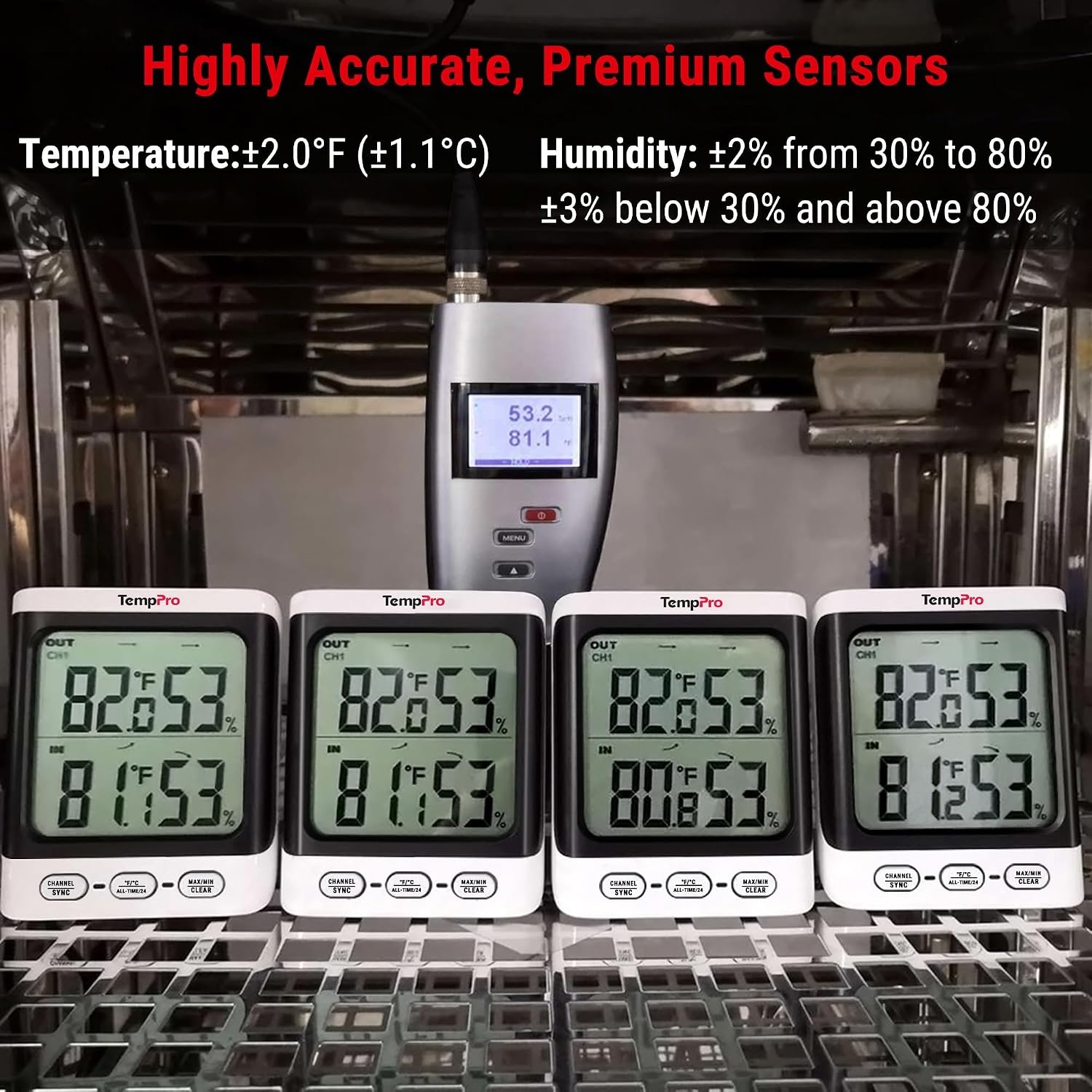 image:imageTempPro TempAir 500 FT Indoor Outdoor Thermometer Wireless with Sensor 33 LCD Backlit Display Front Button Outside Thermometer with ColdResistant Sensor for Patio Garage Batteries Included
