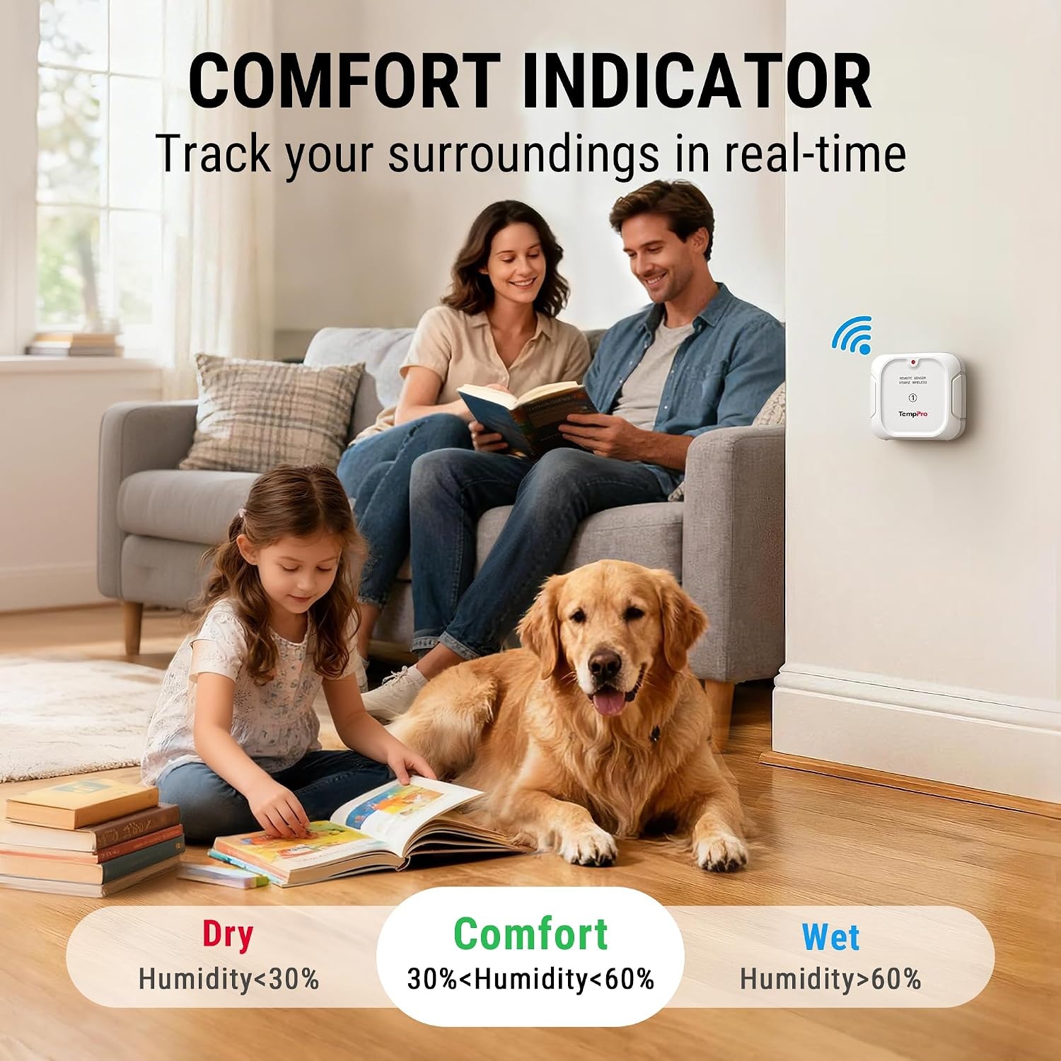 image:imageTempPro TempAir 500FT Indoor Outdoor Thermometer Wireless with 3 Sensors Temperature and Humidity Gauge Monitor for Home Greenhouse Garage RV Batteries Included Room Thermometer Inside OutsideGrey