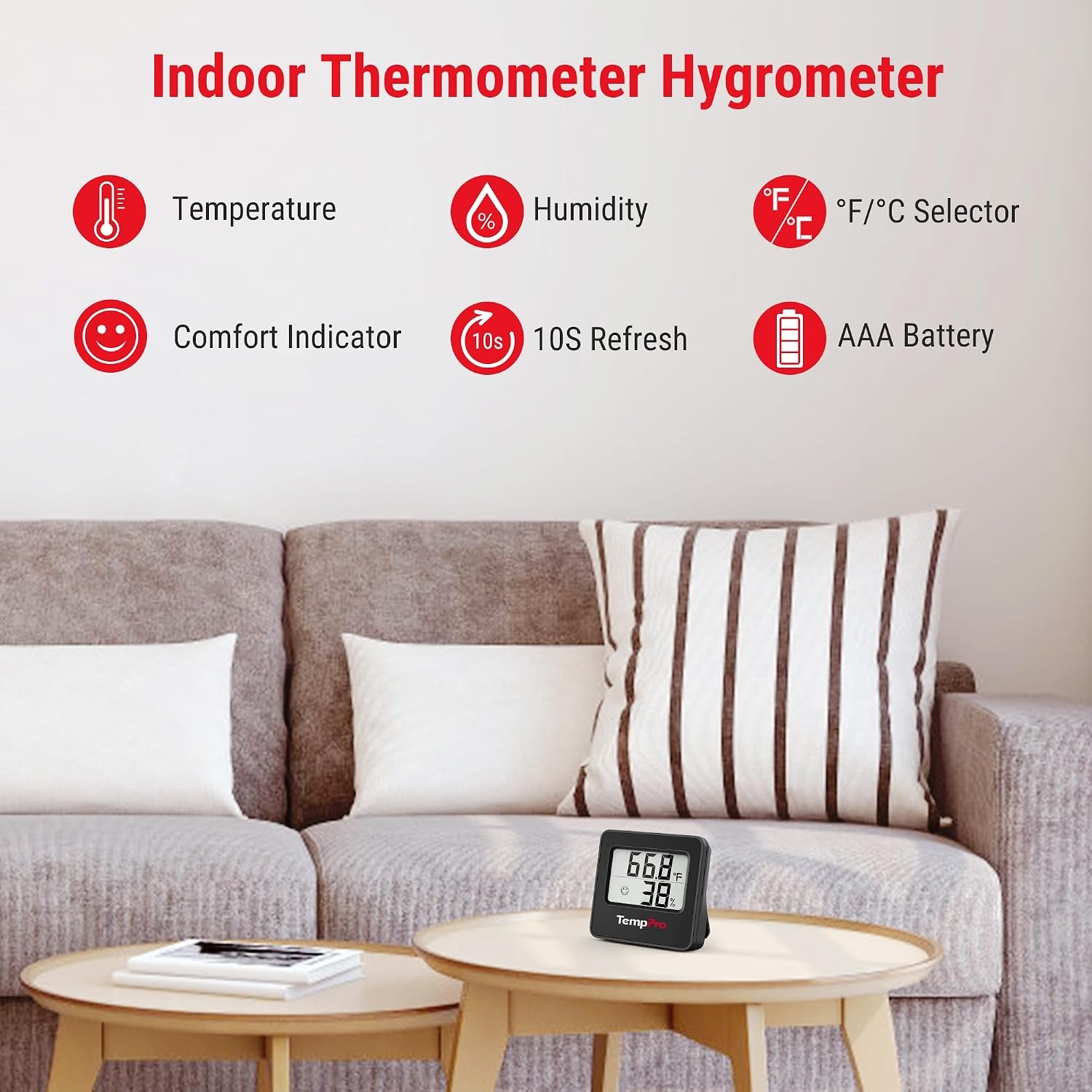 image:imageTempPro TempAir Bluetooth Digital Hygrometer Indoor Thermometer of 260FT Humidity Meter with Smart App Room Thermometer Humidity Gauge with Temperature Humidity Sensor3
