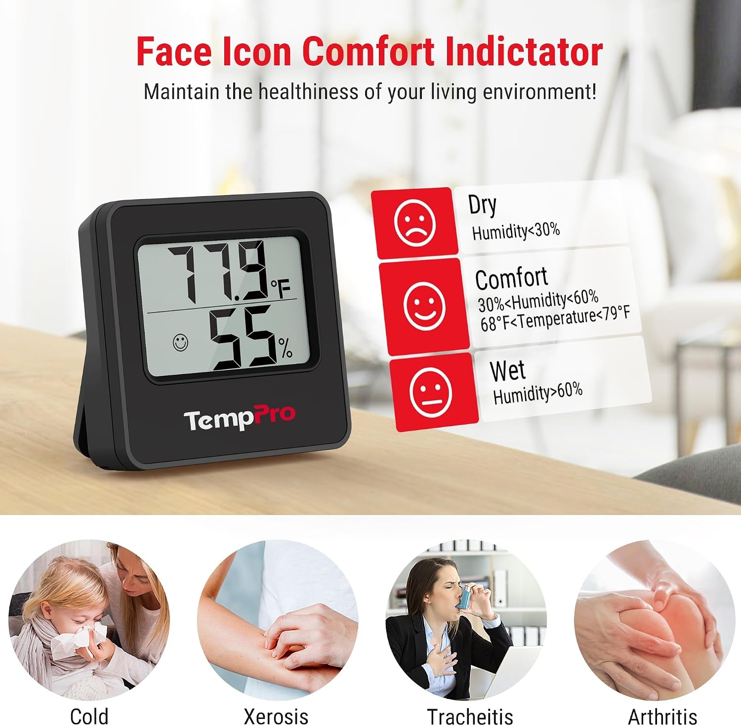 image:imageTempPro TempAir Bluetooth Digital Hygrometer Indoor Thermometer of 260FT Humidity Meter with Smart App Room Thermometer Humidity Gauge with Temperature Humidity Sensor1