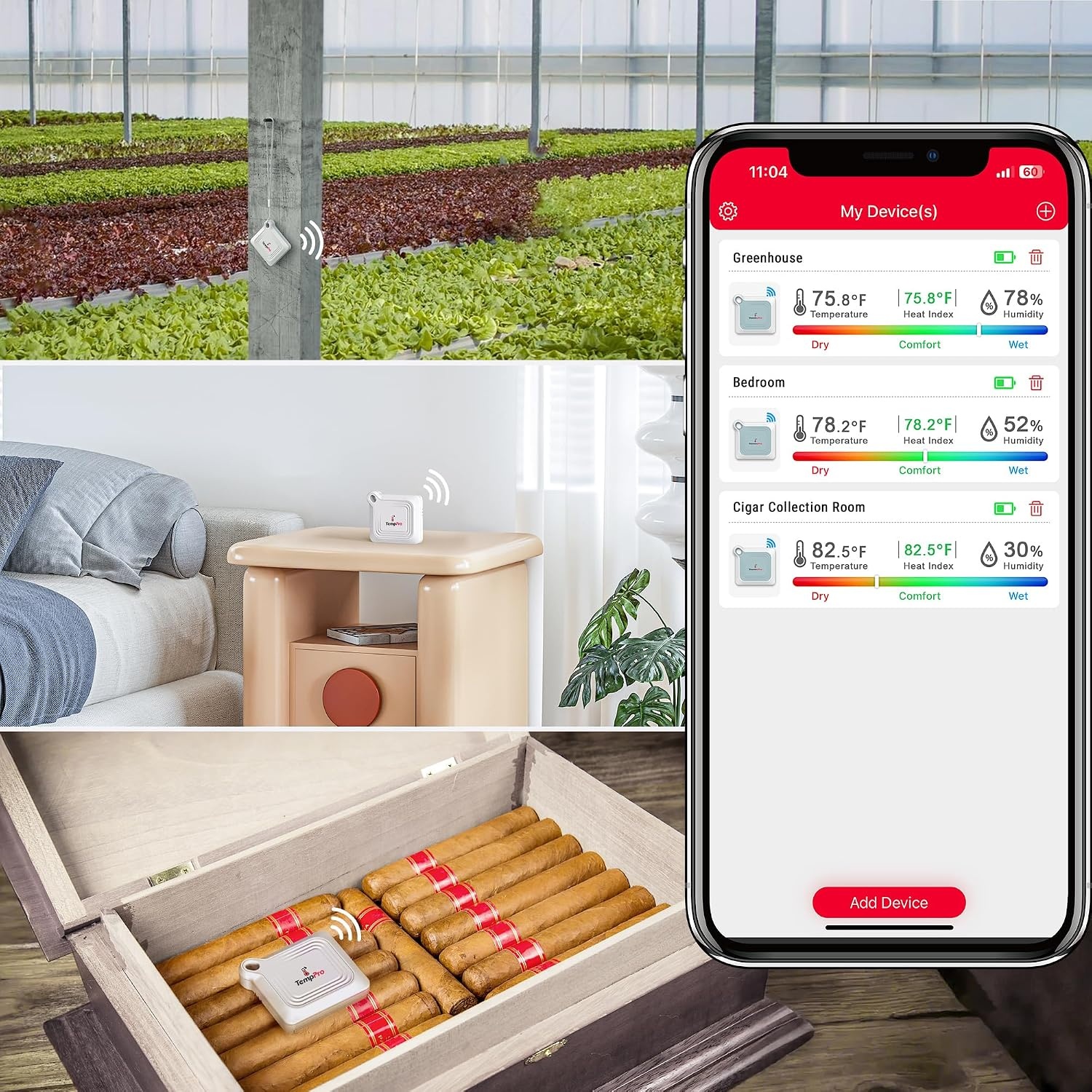 image:imageTempPro TempAir Bluetooth Thermometer Hygrometer 260 ft Temperature Sensor Greenhouse Thermometer with Remote App Control Temperature and Humidity Monitor with 2Year Data Logging Export2