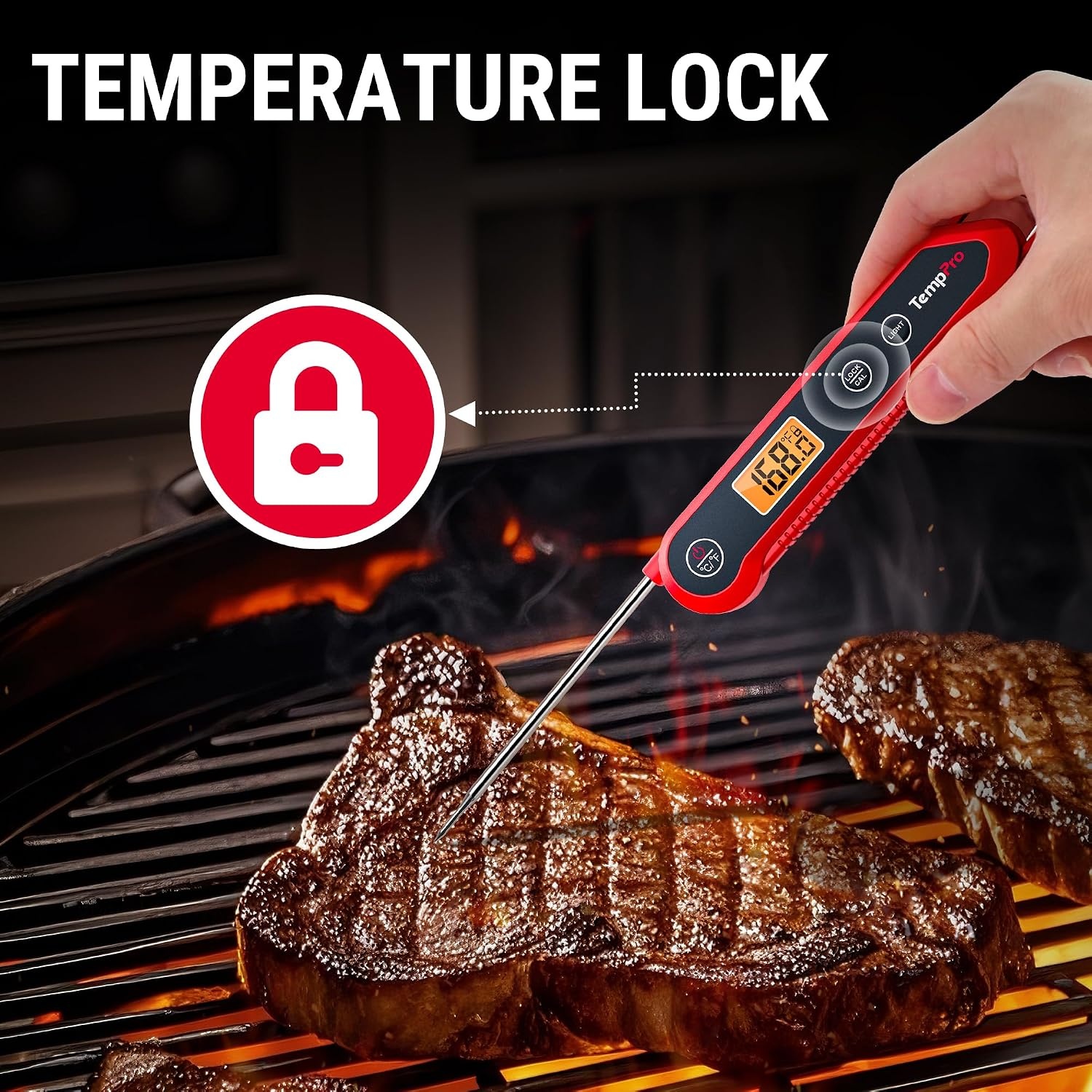 image:imageTempPro TempSwift 1 Sec Meat Thermometer Digital for Kitchen Cooking Food 39 inches Long Probe Calibration Backlight Bread Baking Sourdough Liquids Candy Making Accessories Previously ThermoProRed