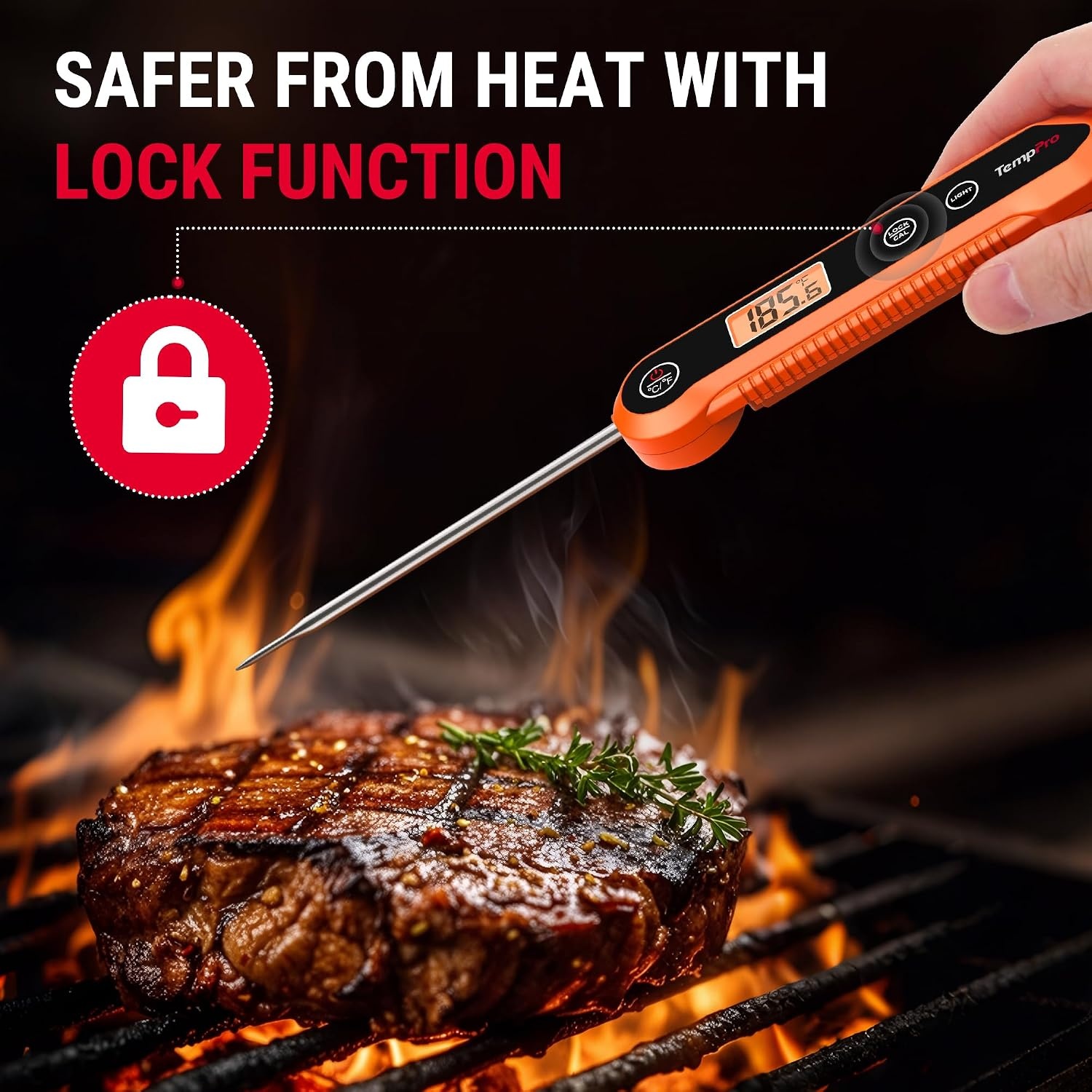 image:imageTempPro TempSwift 1 Sec Meat Thermometer Digital for Kitchen Cooking Food 39 inches Long Probe Calibration Backlight Bread Baking Sourdough Liquids Candy Making Accessories Previously ThermoProOrange