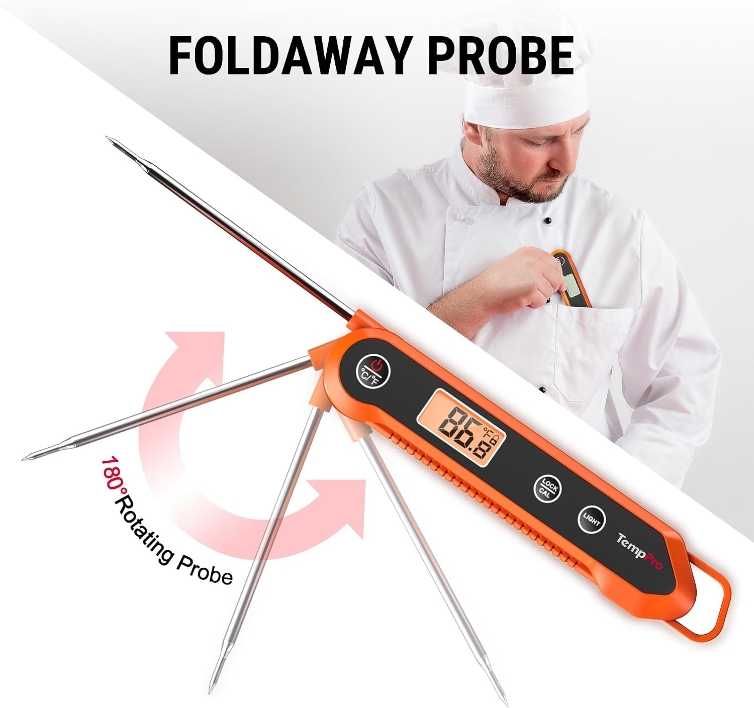 image:imageTempPro TempSwift 1 Sec Meat Thermometer Digital for Kitchen Cooking Food 39 inches Long Probe Calibration Backlight Bread Baking Sourdough Liquids Candy Making Accessories Previously ThermoProOrange