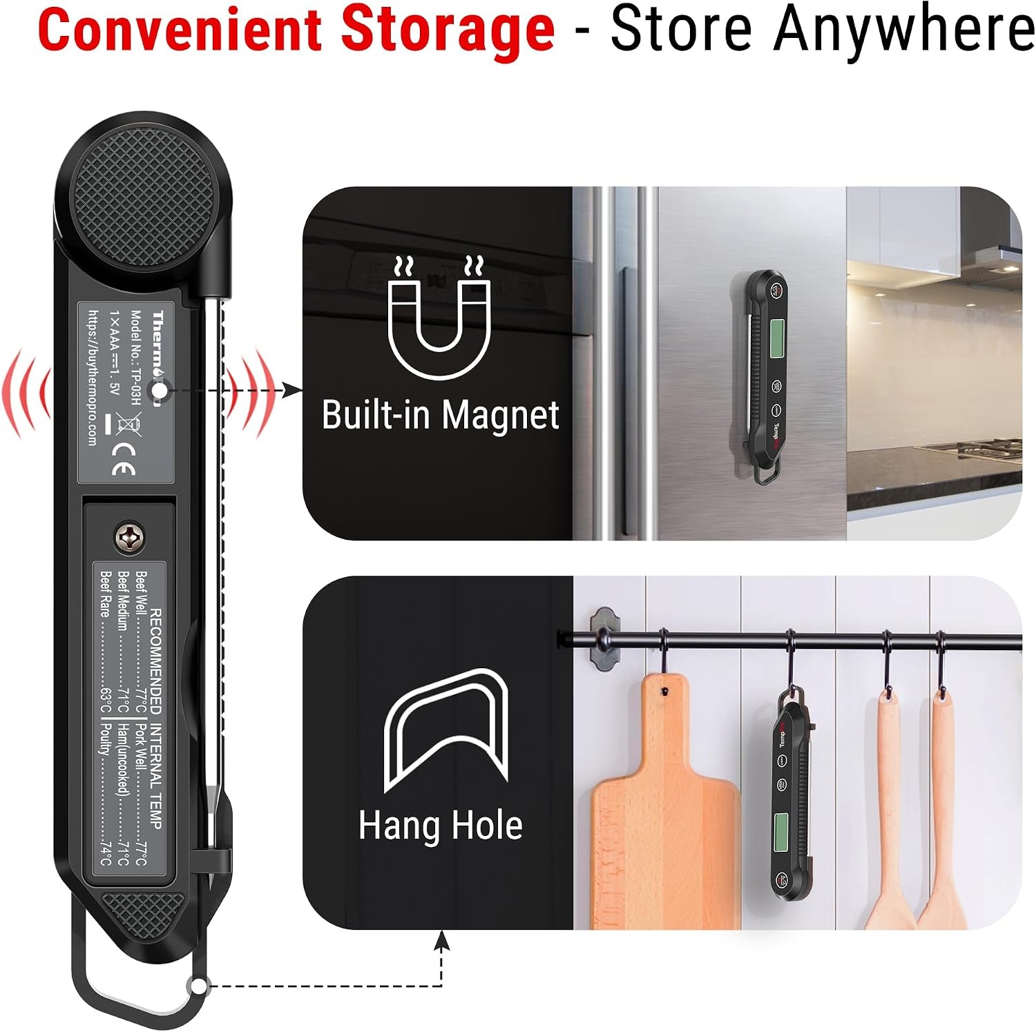 image:imageTempPro TempSwift 1 Sec Meat Thermometer Digital for Kitchen Cooking Food 39 inches Long Probe Calibration Backlight Bread Baking Sourdough Liquids Candy Making Accessories Previously ThermoProPitch black