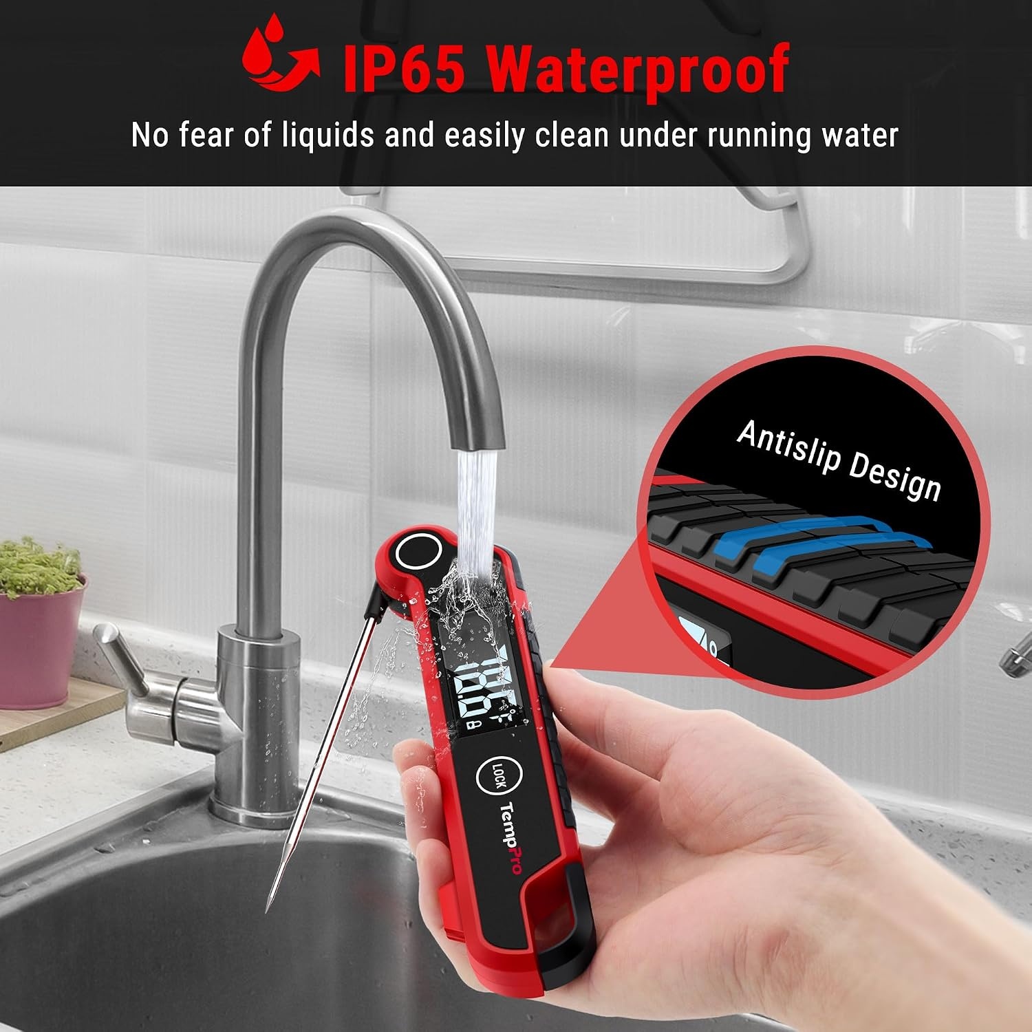 image:imageTempPro TempSwift Instant Read Meat Thermometer Digital Cooking Thermometer with Large AutoRotating LCD Display Waterproof Food Thermometer Digital for Kitchen BBQ or Grill