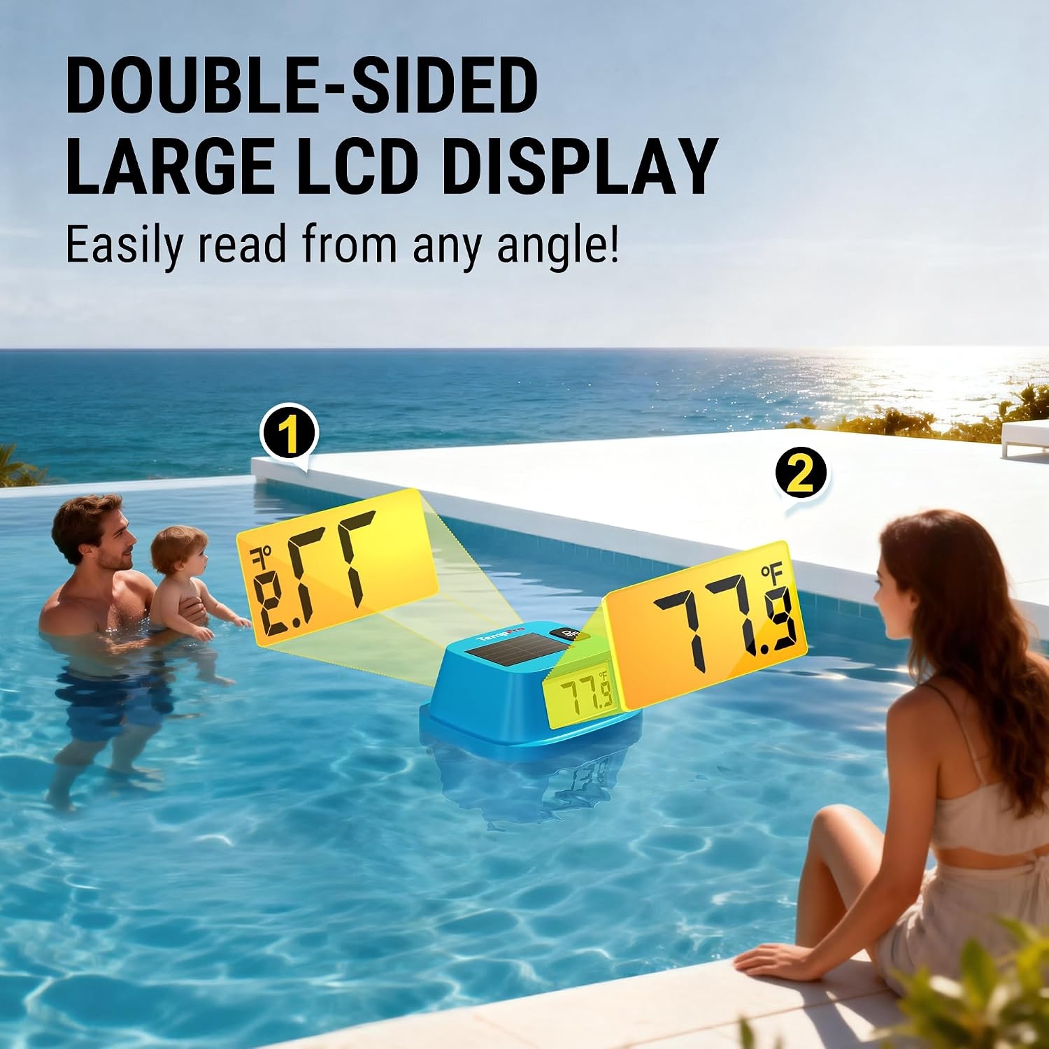 image:imageTempPro Waterproof Wireless Pool Thermometer Easy Read Digital Pool Thermometer Floating for Swimming Pool Hot Tub Cold Plunge Pond Upgraded IPX8 Water Temperature Monitor Previously ThermoProSolar