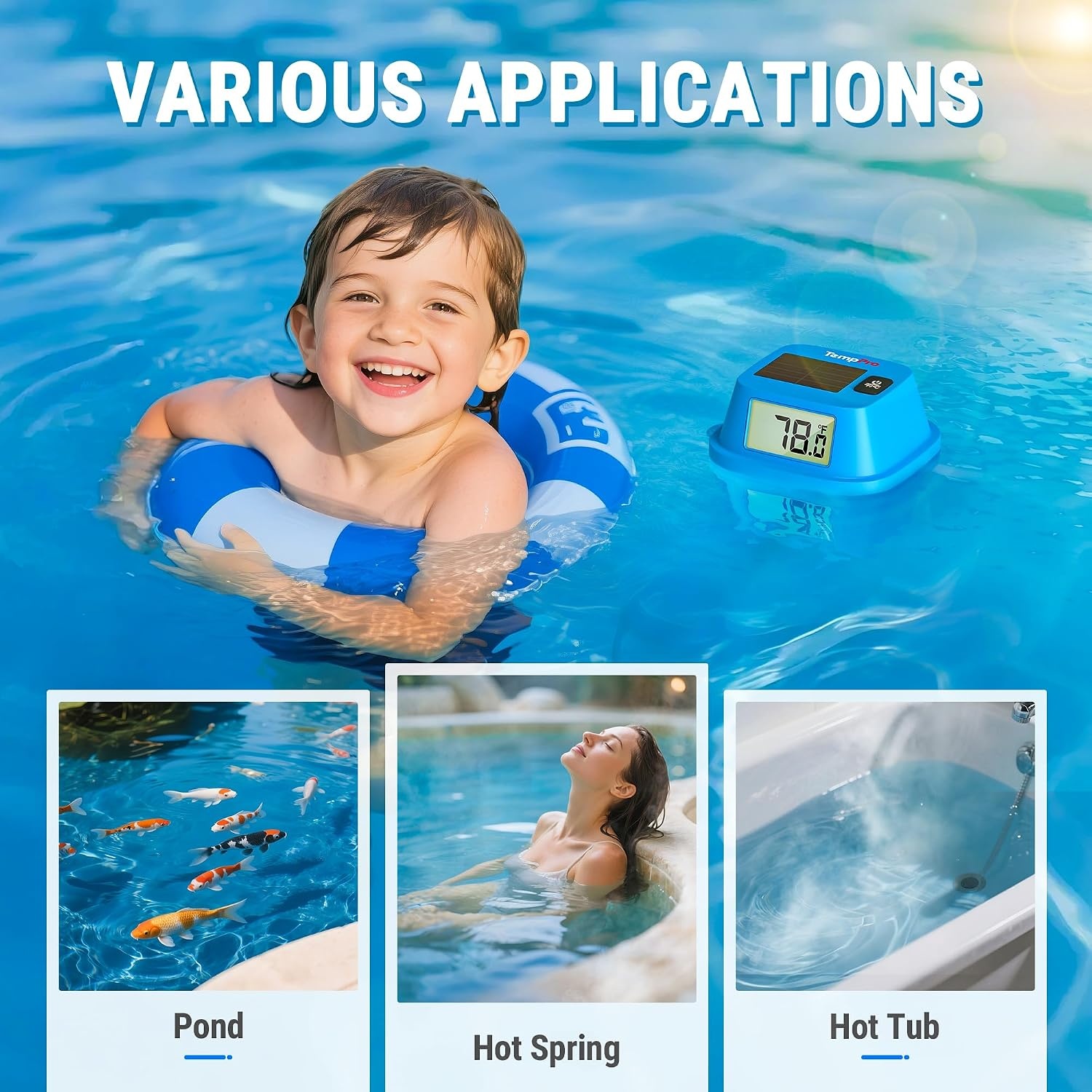 image:imageTempPro Waterproof Wireless Pool Thermometer Easy Read Digital Pool Thermometer Floating for Swimming Pool Hot Tub Cold Plunge Pond Upgraded IPX8 Water Temperature Monitor Previously ThermoProSolar