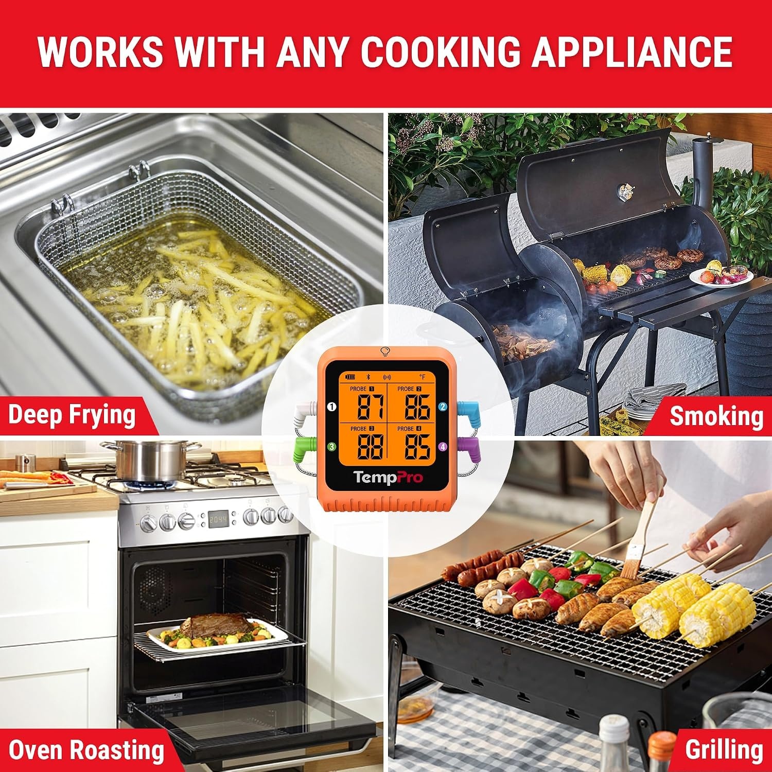 image:imageTempPro Wireless Meat Thermometer Digital for Grilling and Smoking 2 Probes Bluetooth Meat Thermometer for Cooking Rechargeable Smoker Accessories for BBQ Oven Previously ThermoPro4 Probes