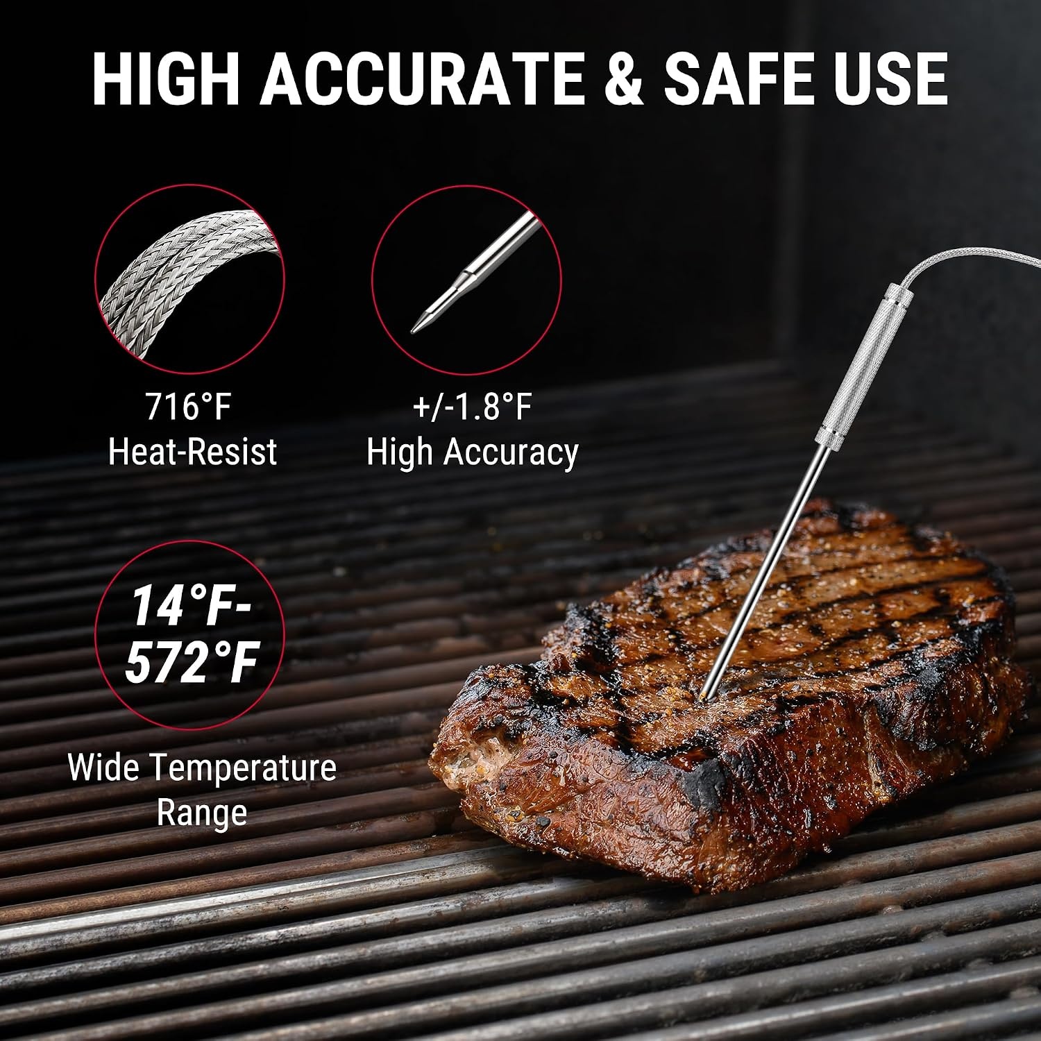 image:imageTempPro Wireless Meat Thermometer Digital for Grilling and Smoking 2 Probes Bluetooth Meat Thermometer for Cooking Rechargeable Smoker Accessories for BBQ Oven Previously ThermoPro2 Probes