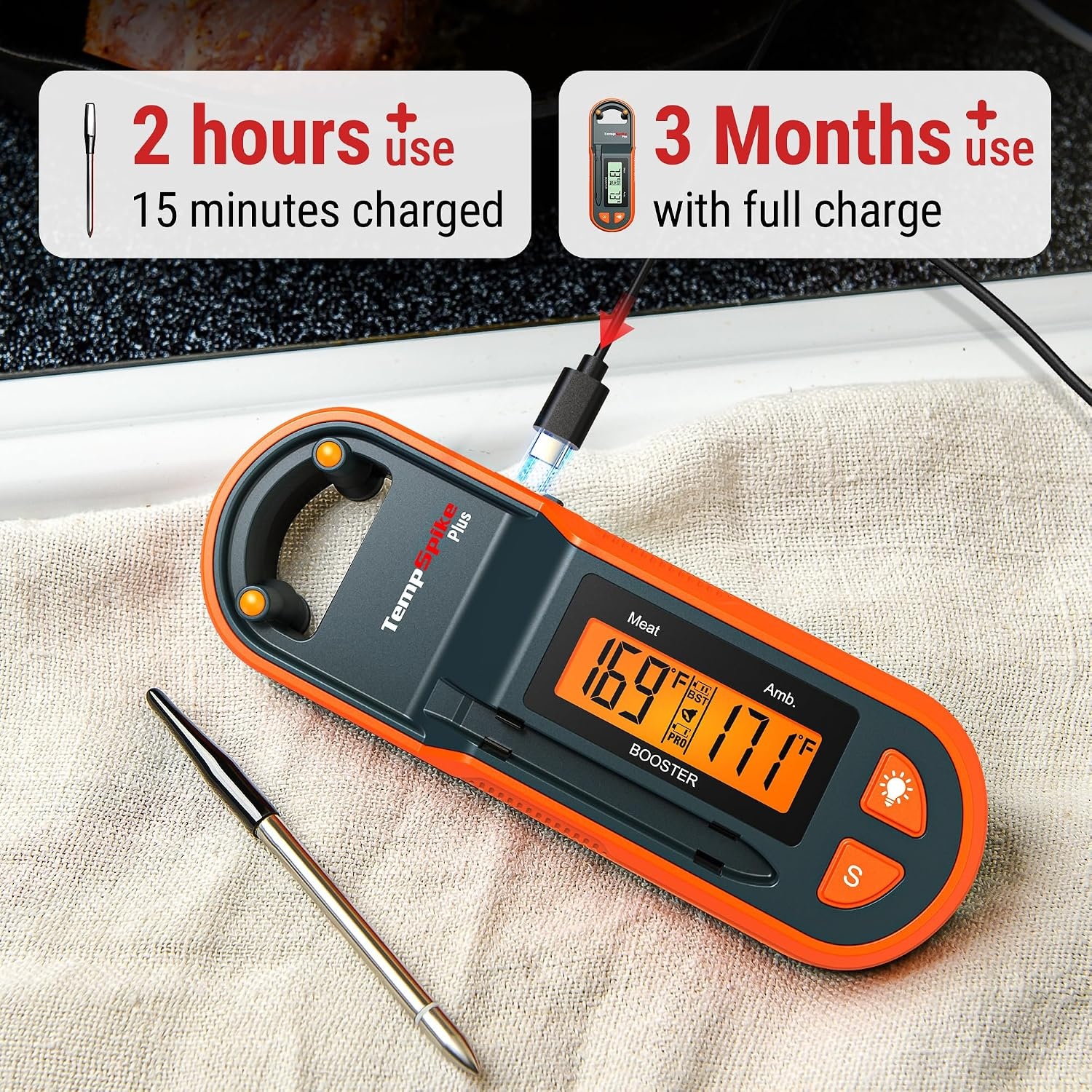 image:imageTempSpike 500FT Bluetooth Wireless Meat Thermometer for Grilling and Smoking Dual Meat Probes Grill Thermometer LCDEnhanced Booster Smoker BBQ Thermometer for Grill Rotisserie Turkey Beef1 probe