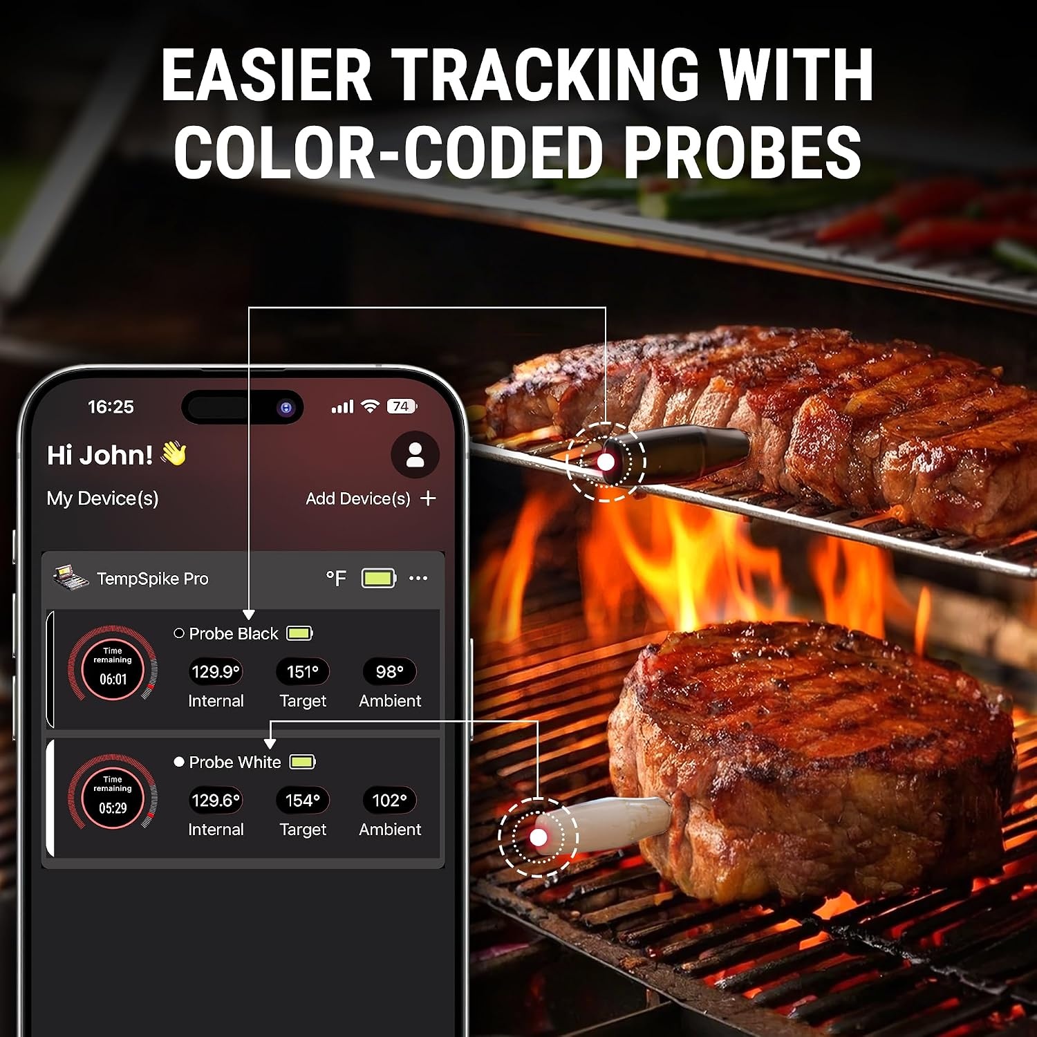 image:imageTempSpike Wireless Meat Thermometer Digital with App WiFi amp Bluetooth BBQ Grill Thermometer with High Precision Waterproof amp HeatResistant Probes Rechargeable Base with Display for BBQ Smoker Oven2 Probes