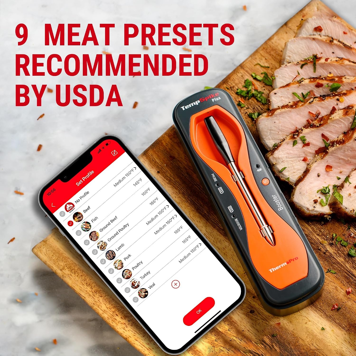 image:imageThermoPro 600FT Wireless Meat Thermometer with Upgraded UltraThin Probe Bluetooth Meat Thermometer Wireless for Outside Grill Smoker Thermometer for BBQ Oven Rotisserie Sous Vide TP970