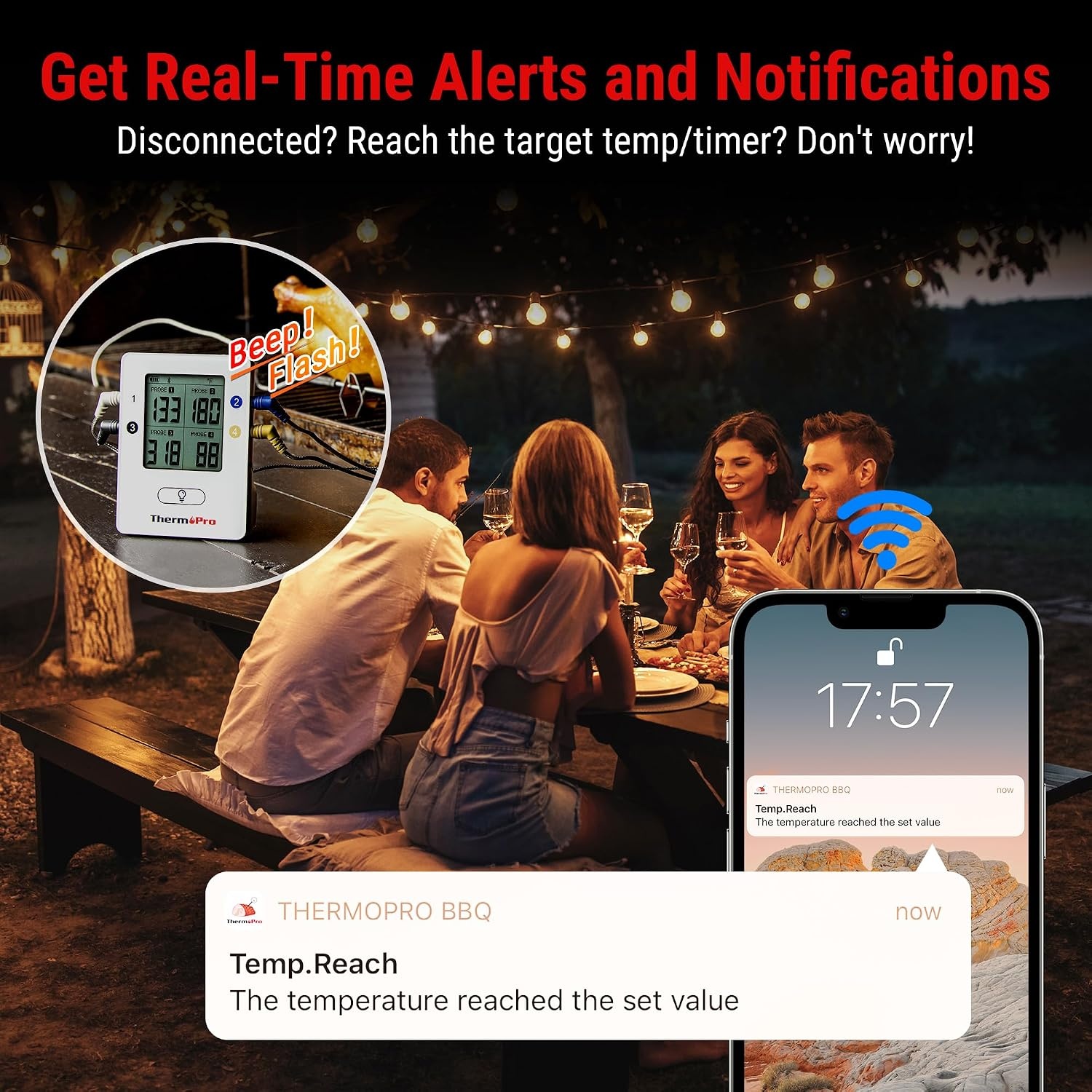image:imageThermoPro TP25 650FT Bluetooth Meat Thermometer with 4Probes Smart Rechargeable Wireless Meat Thermometer for Grilling Smoker Oven Kitchen BBQ Thermometer with Alarm Temperature Graph BlackWhite