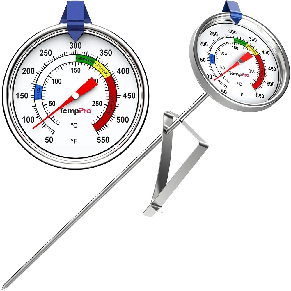 image:imageTempPro Candy Thermometer with Pot Clip 9 Long Probe Deep Fry Oil Thermometer for Frying amp Candy Making Fryer Cooking Thermometer for Chocolate Caramel Brewing amp Baking Previously ThermoPro  9 Long Probe Deep Fryer Thermometer for Oil Cooking Thermometer for Candy Liquids Chocolate Caramel Brewing amp Baking1