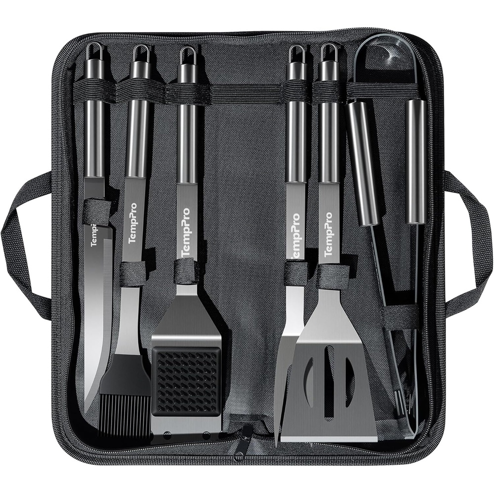 image:imageTempPro Grilling Accessories Grill Set with Spatula Fork Brush amp Tongs Heavy Duty Stainless Steel Grill Tools for Camping Burger BBQ Accessories for Men Dad Him Previously ThermoPro
