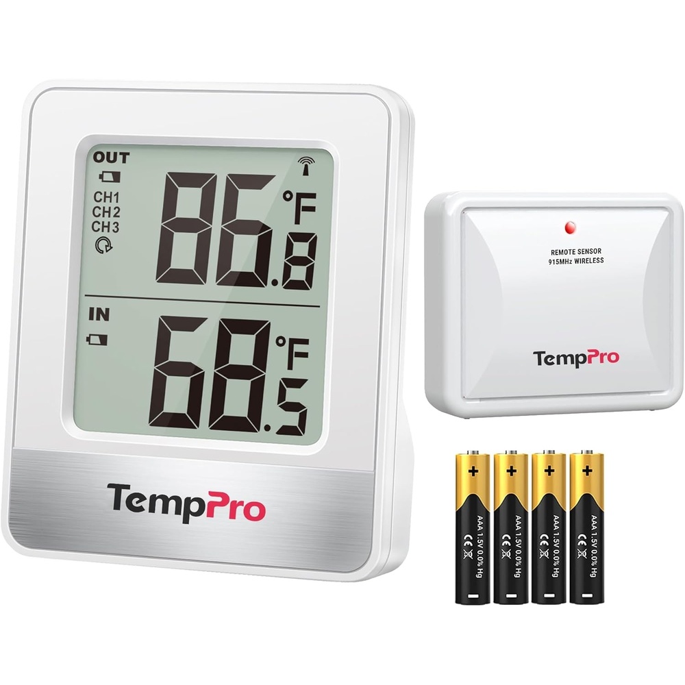 image:imageTempPro Indoor Outdoor Thermometer Wireless 500FT Outside Greenhouse Thermometer with Temperature Sensor Temperature Monitor for Patio Reptile House Home Baby Room Previously ThermoPro Outside Greenhouse Thermometer with Temperature Sensor Temperature Monitor for Patio Reptile House Home Baby RoomWhite Inoutdoor Thermometer
