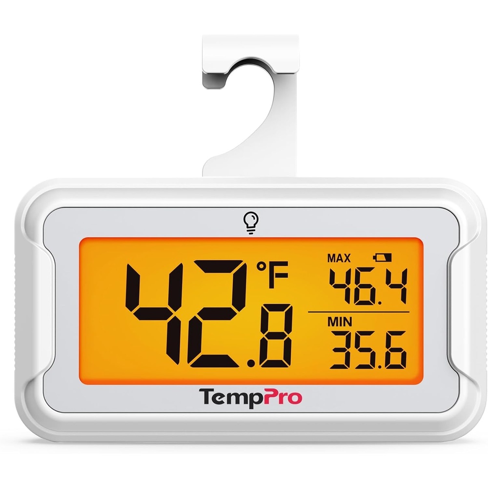 image:imageTempPro Refrigerator Thermometer 2 Pack with Large Backlit LCD Display Waterproof Freezer Fridge Thermometer with MaxMin Record Easy Battery Replacement for Room Cooler Previously ThermoPro1