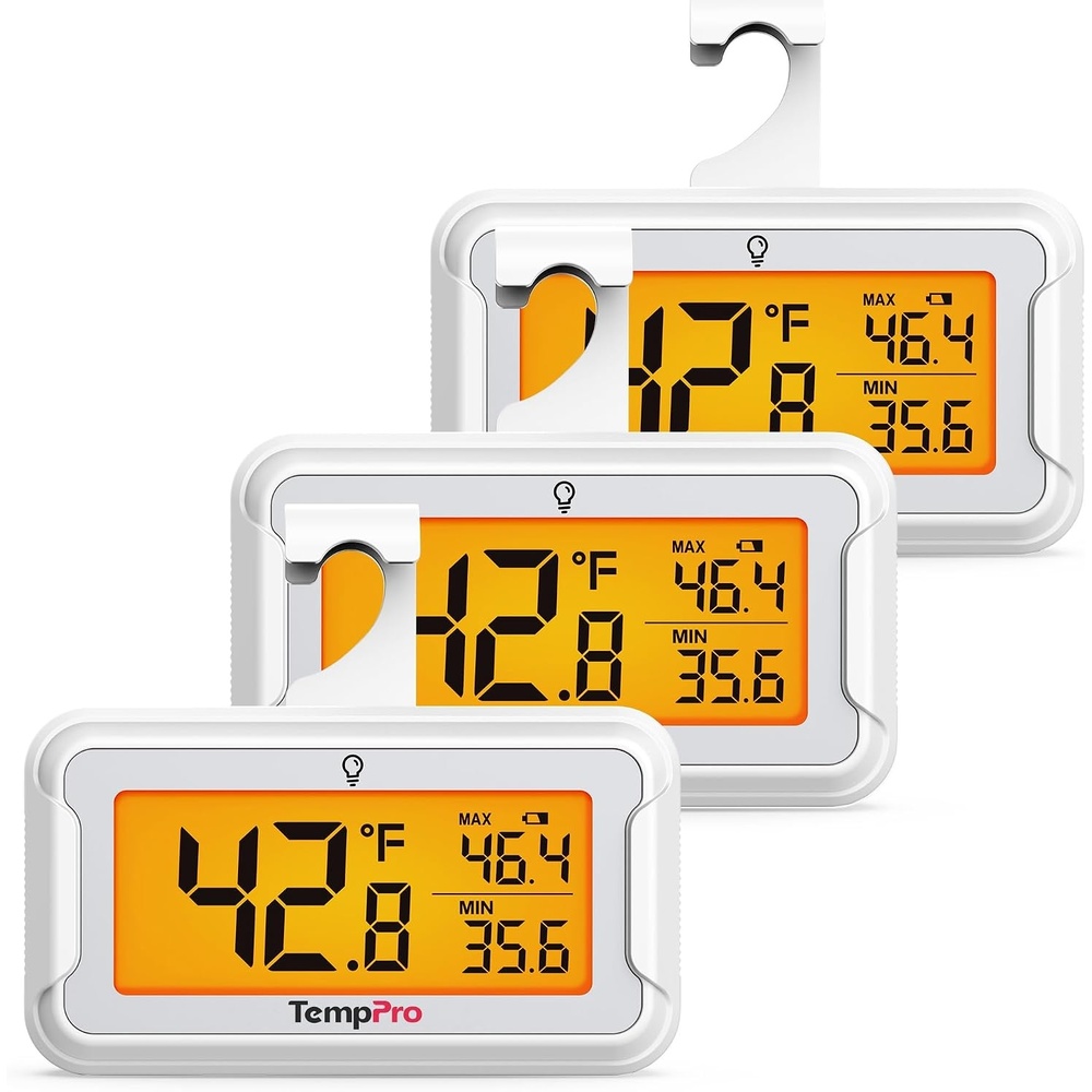image:imageTempPro Refrigerator Thermometer 2 Pack with Large Backlit LCD Display Waterproof Freezer Fridge Thermometer with MaxMin Record Easy Battery Replacement for Room Cooler Previously ThermoPro3