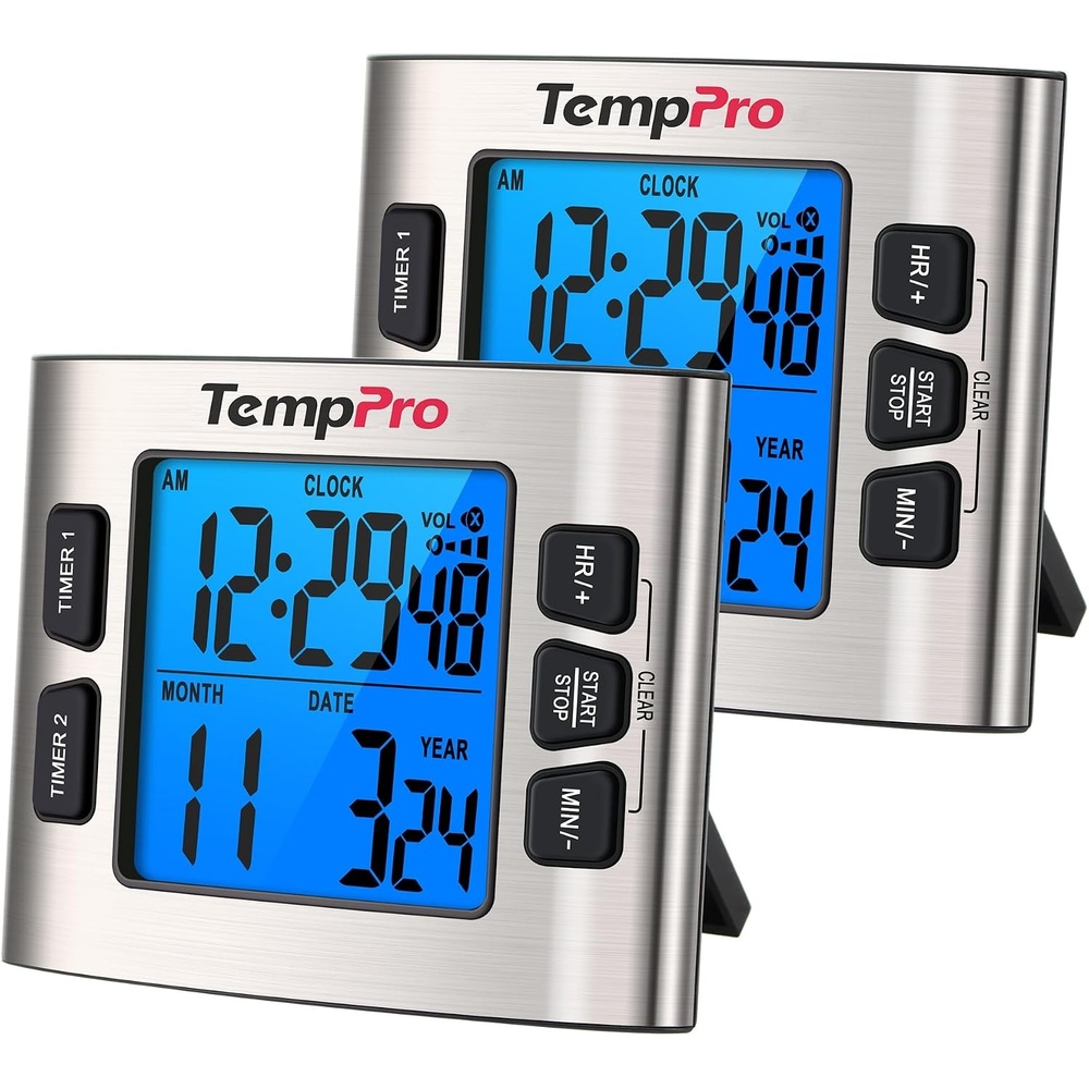 image:imageTempPro TM02 24H Digital Timer with Dual Kitchen Timers for Cooking Magnetic Timer Clock with Adjustable Alarm Volume amp LCD Backlit Display Classroom Timer for Kids amp TeachersPreviously ThermoPro2