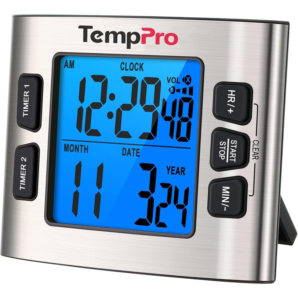 image:imageTempPro TM02 24H Digital Timer with Dual Kitchen Timers for Cooking Magnetic Timer Clock with Adjustable Alarm Volume amp LCD Backlit Display Classroom Timer for Kids amp TeachersPreviously ThermoPro1