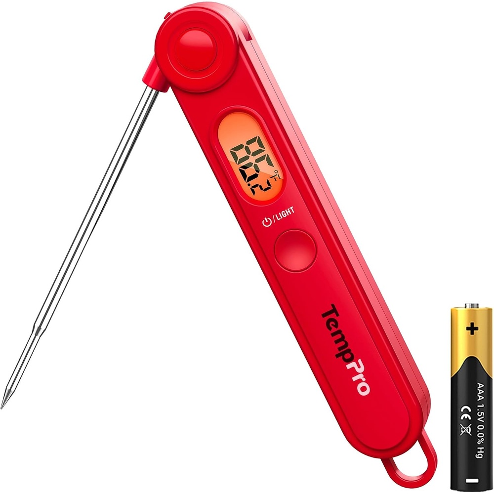 image:imageTempPro TP03B Digital Meat Thermometer for Cooking Instant Read Thermometer with Backlight Kitchen Food Thermometer for Grill Smoker BBQ Oil Deep Fry Candy Bread Coffee Previously ThermoProBright red