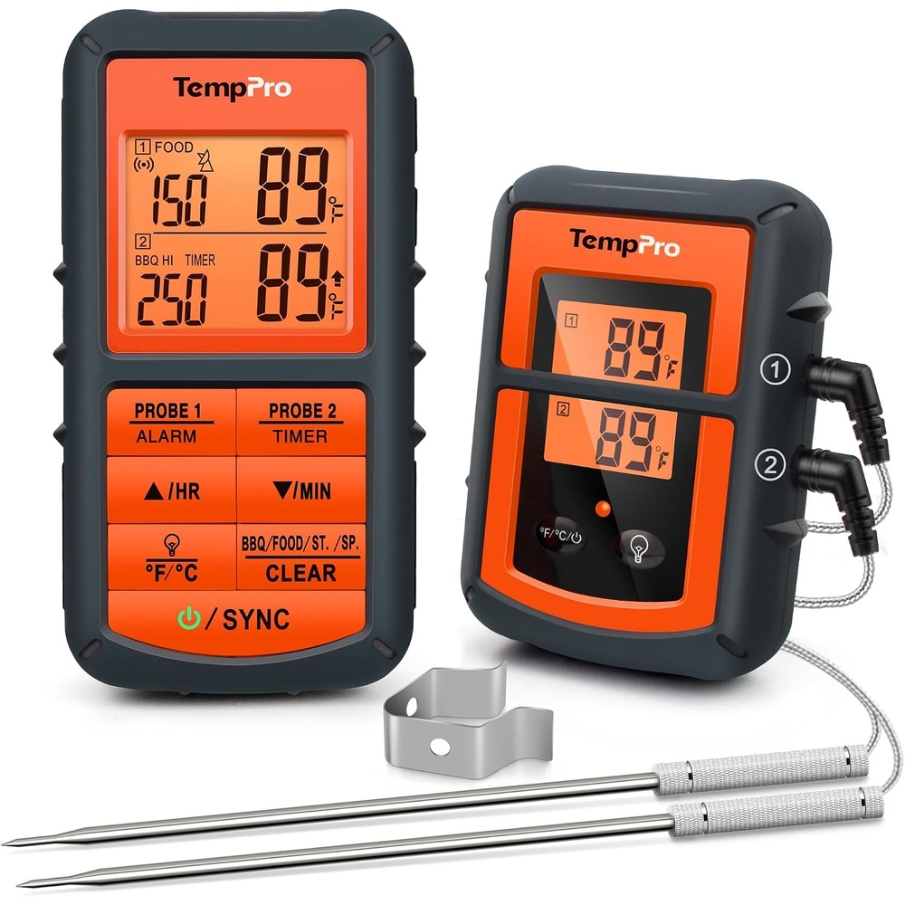image:imageTempPro TP08 500FT Wireless Meat Thermometer for Grilling Smoker BBQ Thermometer with Dual Probe Kitchen Cooking Steak Turkey Food Thermometer Cooking Gift for Dad Him Husband Previously ThermoPro